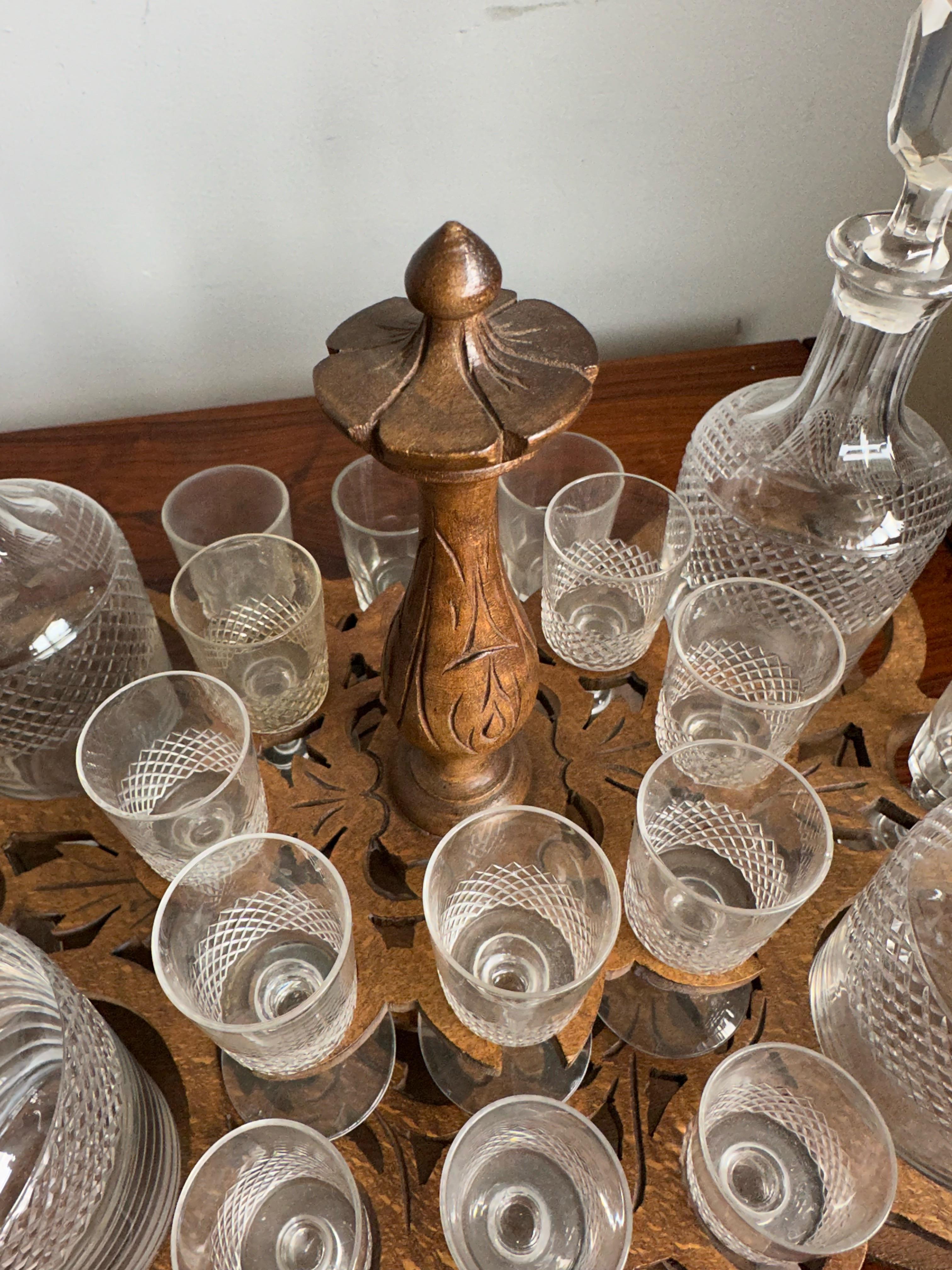 19th Century Victorian Era Black Forest Liquor Tantalus with Glasses & Decanters For Sale 11