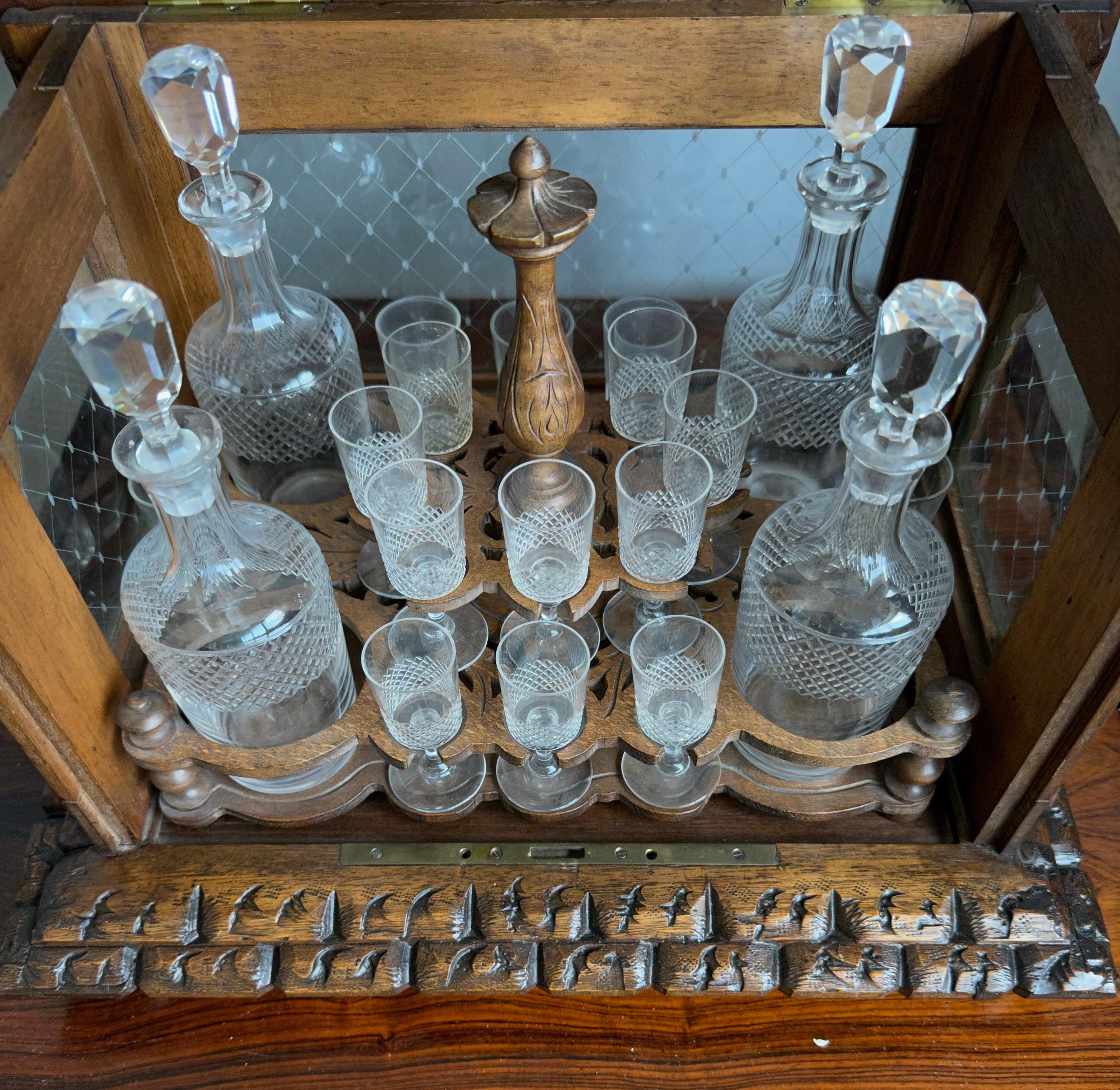 19th Century Victorian Era Black Forest Liquor Tantalus with Glasses & Decanters For Sale 4