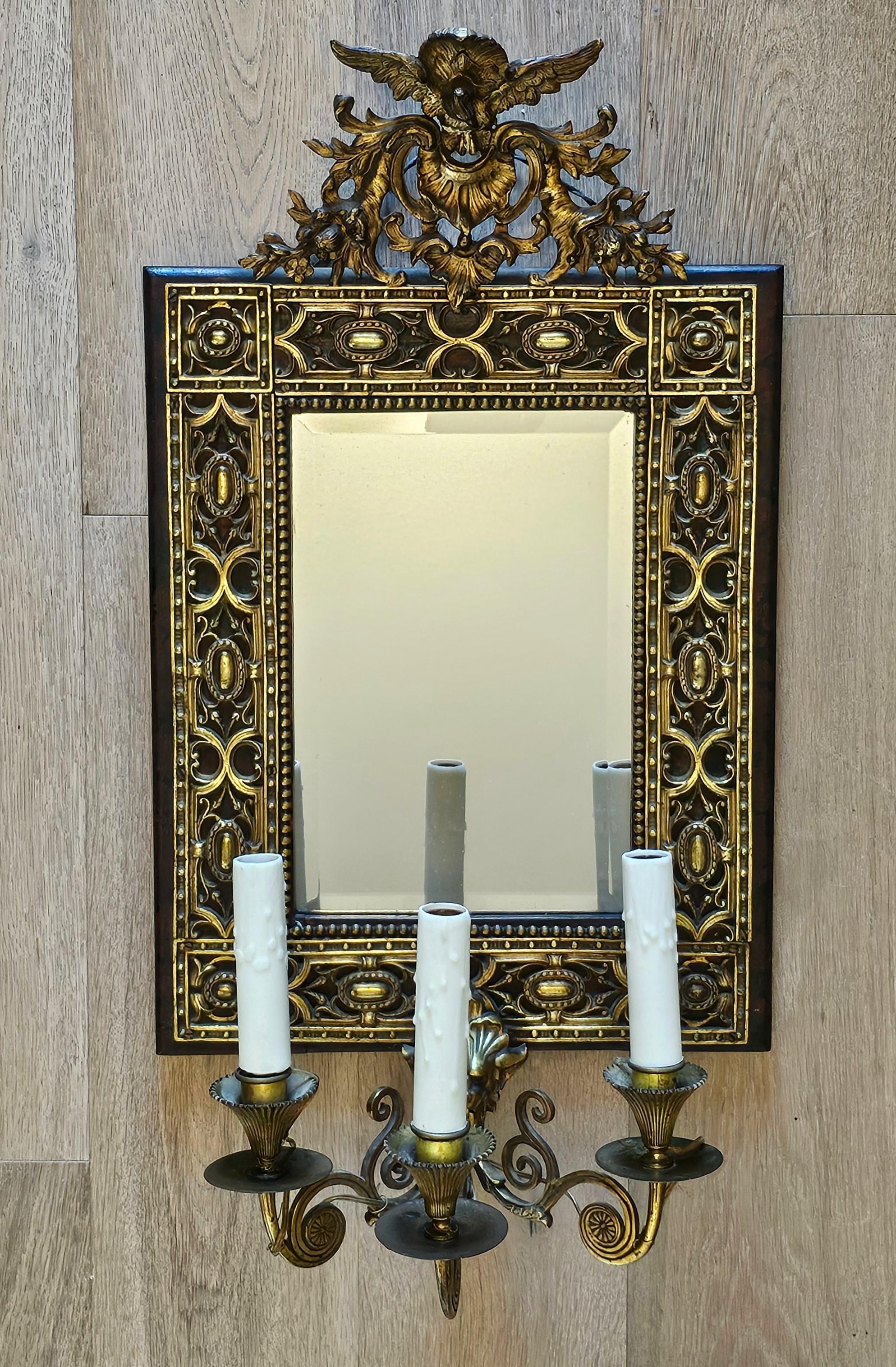 Lampada da parete con specchio montato in bronzo dorato del XIX secolo in vendita 13
