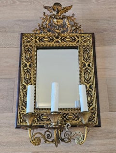 19th Century Victorian Era Gilt Bronze Mounted Mirror Wall Sconce Lamp