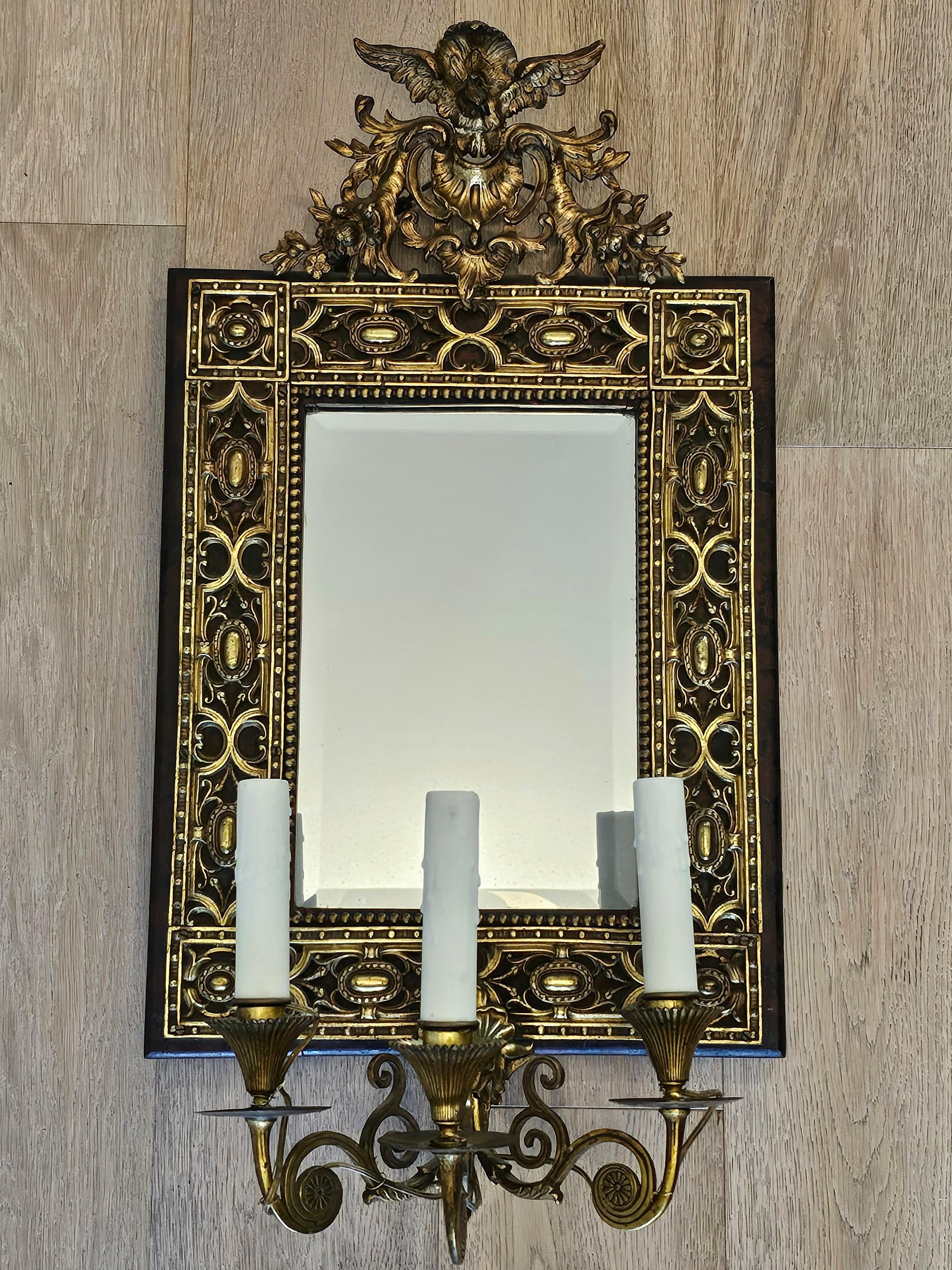 Lampada da parete con specchio montato in bronzo dorato del XIX secolo in vendita 14