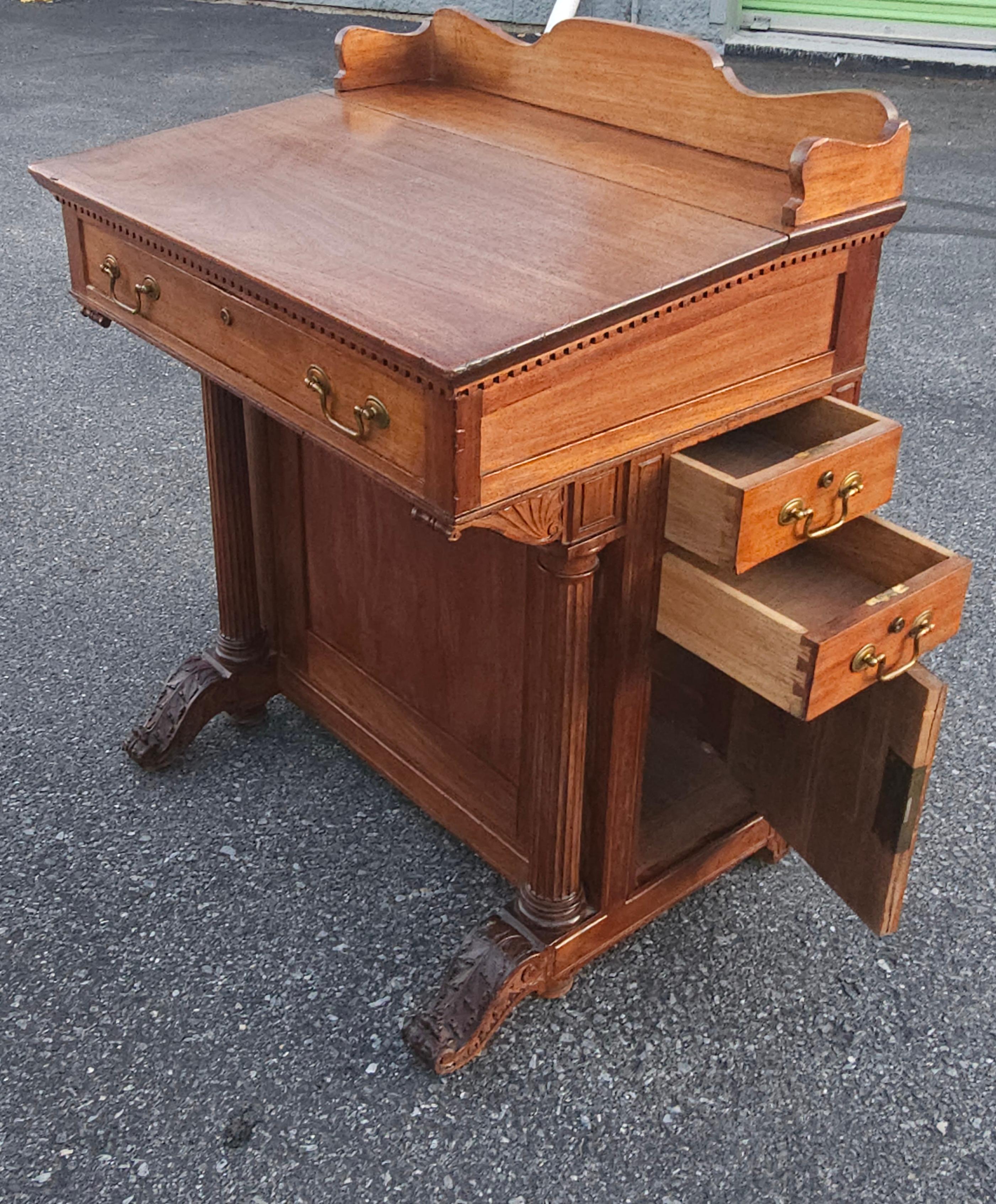 Other 19th Century Victorian Five-Drawer Walnut Davenport Desk For Sale