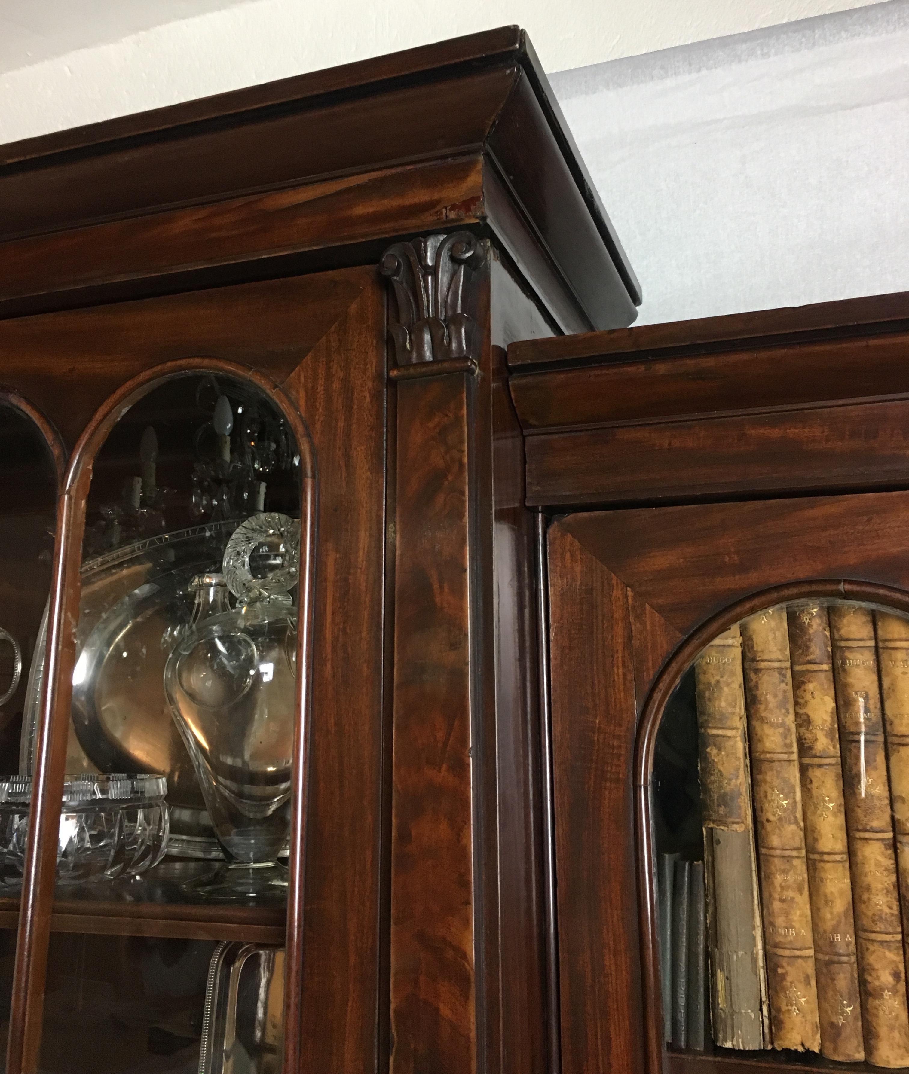 19th Century Victorian Flame Mahogany Breakfront Bookcase, Cabinet or Wardrobe 6