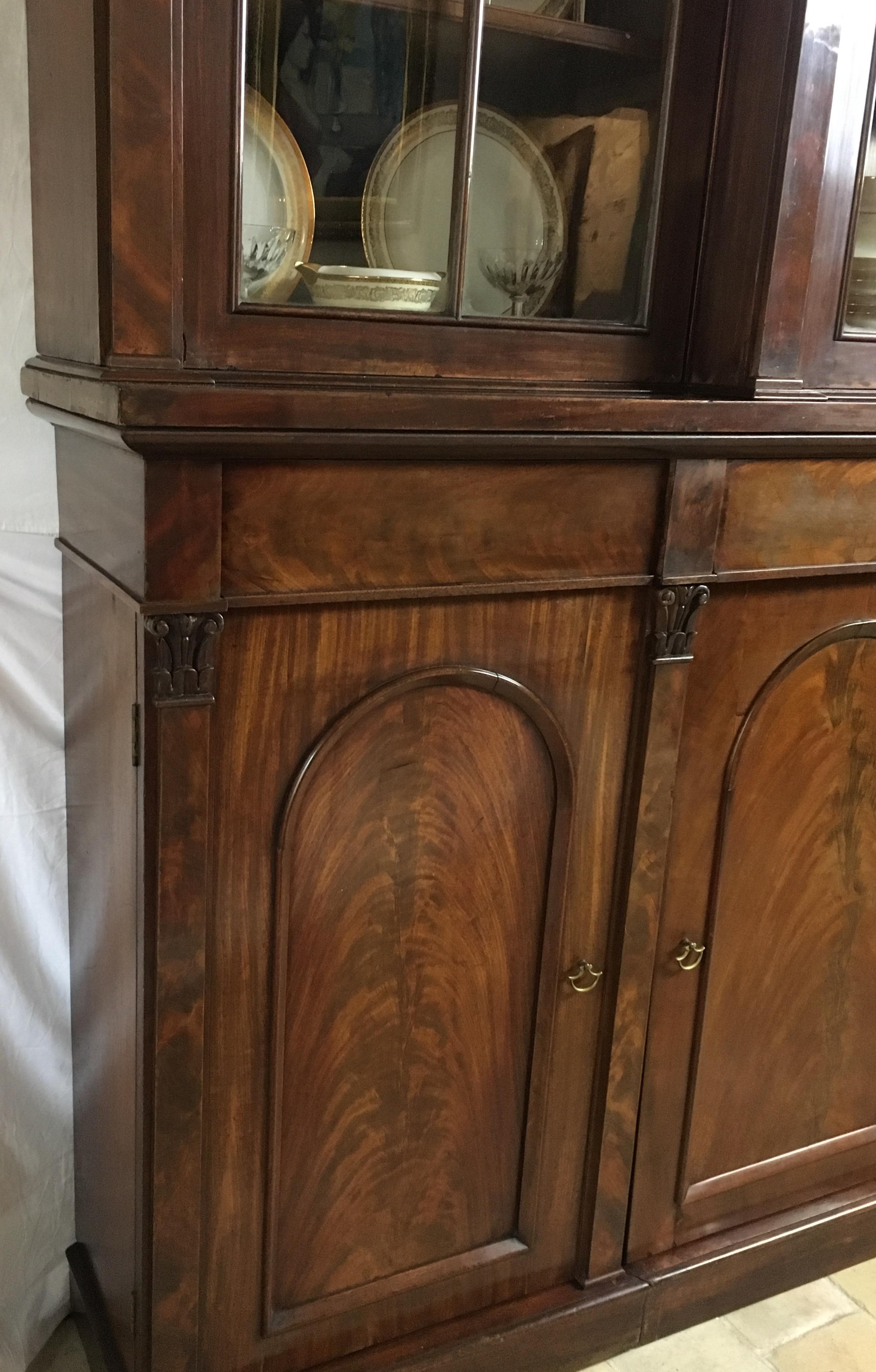 19th Century Victorian Flame Mahogany Breakfront Bookcase, Cabinet or Wardrobe 1