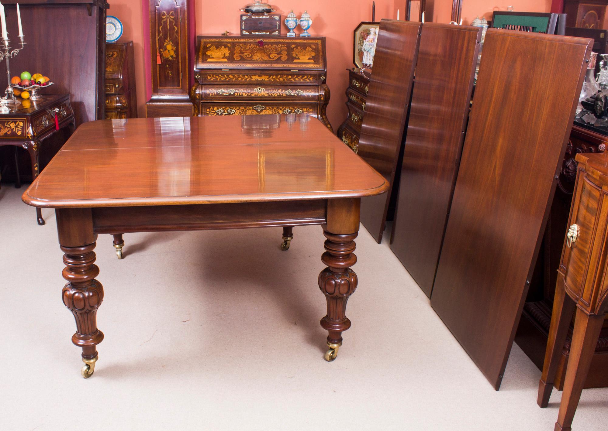 19th Century Victorian Flame Mahogany Dining Table & 14 Antique Chairs 1