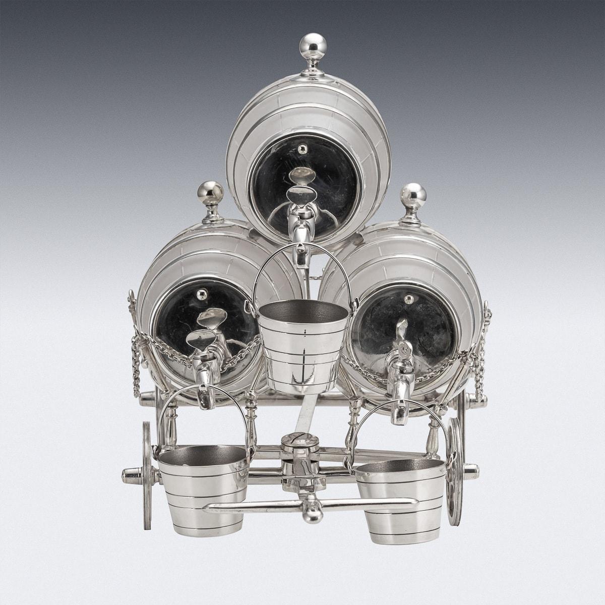 Viktorianischer Spirit Barrel-wagen aus mattiertem Glas und versilbertem Glas aus dem 19. Jahrhundert, um 1880 (Britisch) im Angebot