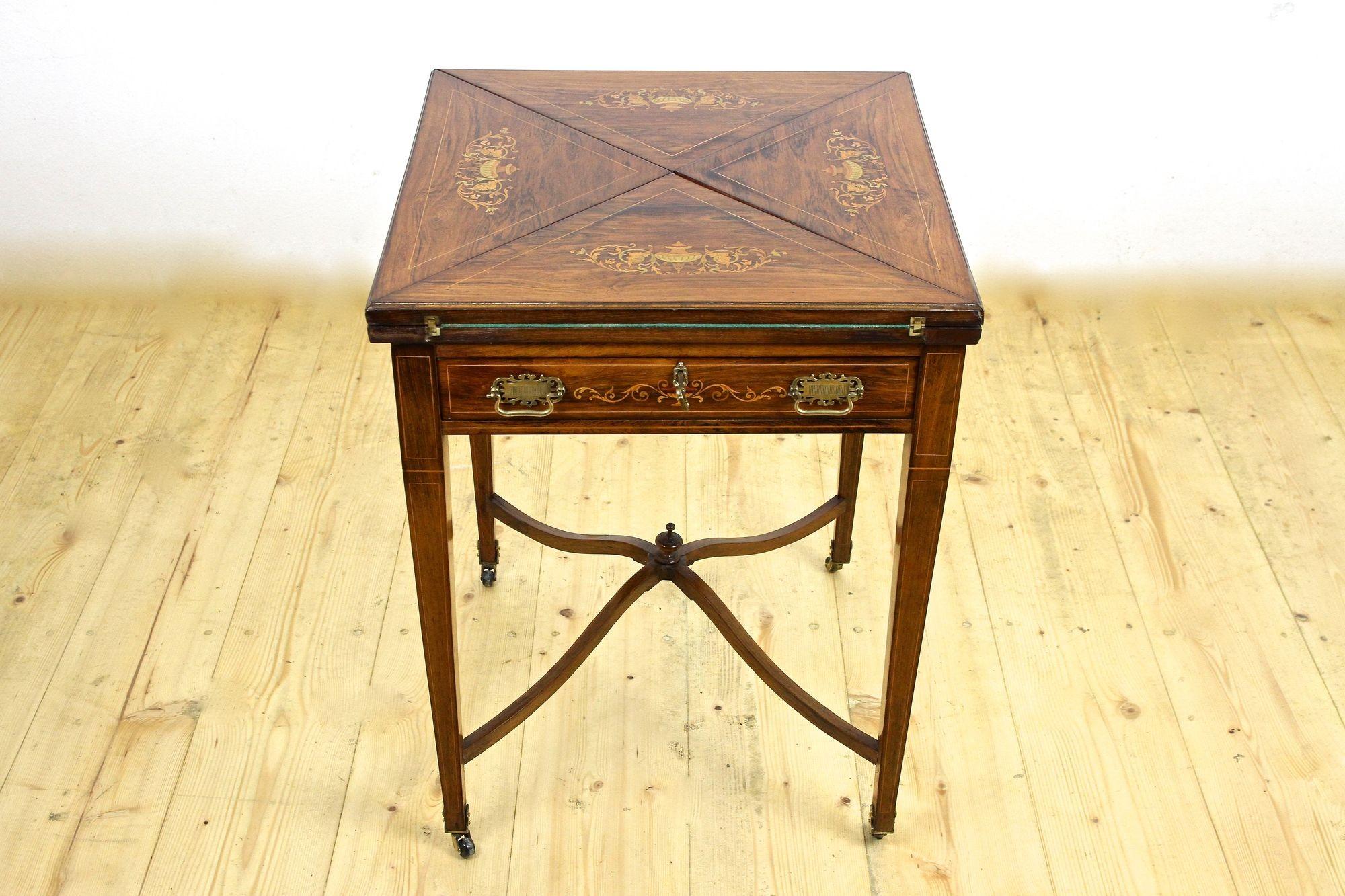 Absolutely beautiful, rare late 19th century victorian game table or side table from the famous company of James Shoolbred & Co in Great Britain. James Shoolbred & Co, also known as Jas Shoolbred, was established in the 1820s as a drapers shop at