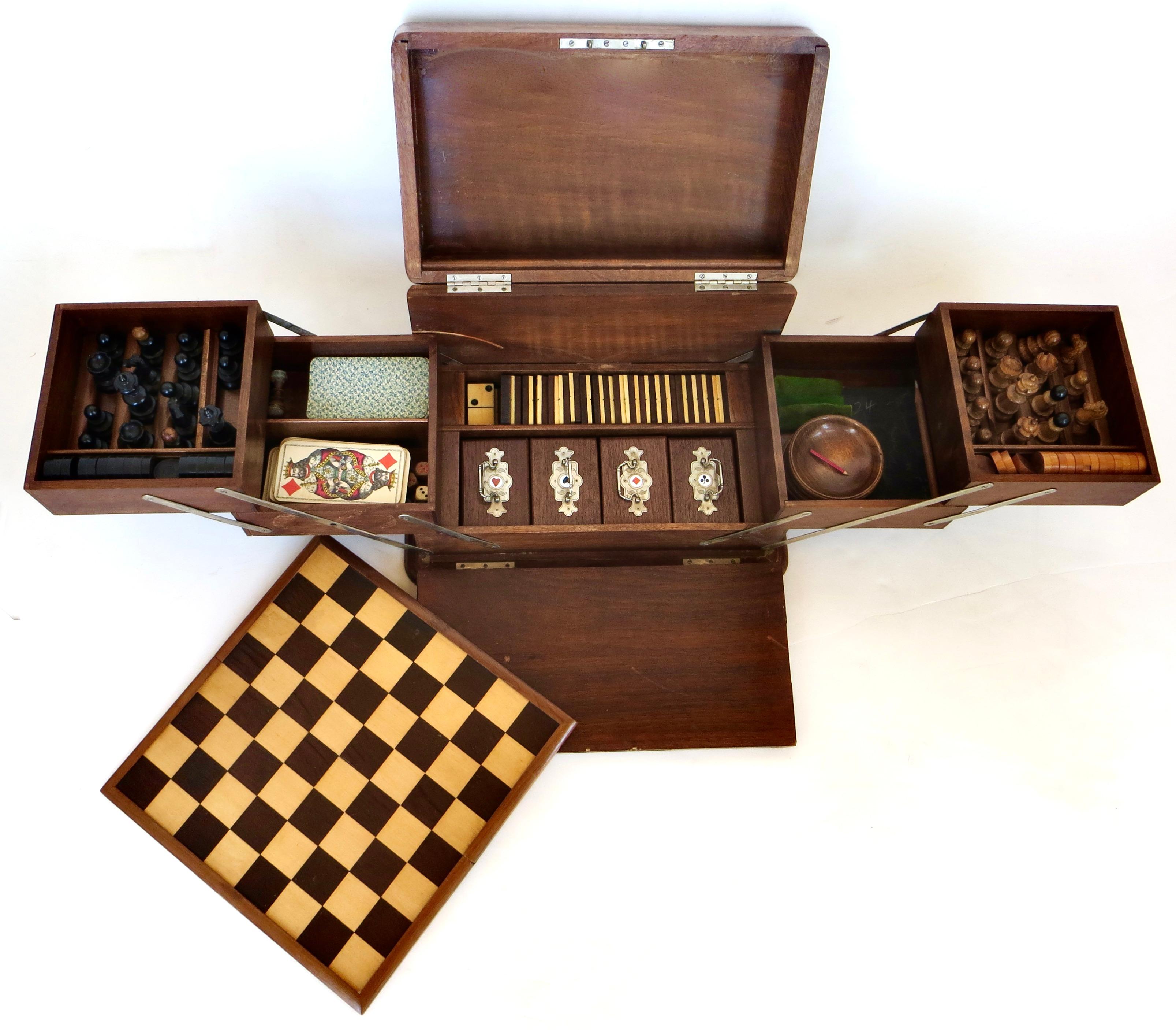 Hand-Carved 19th Century Victorian Games Box Compendium, England, Circa 1895 For Sale