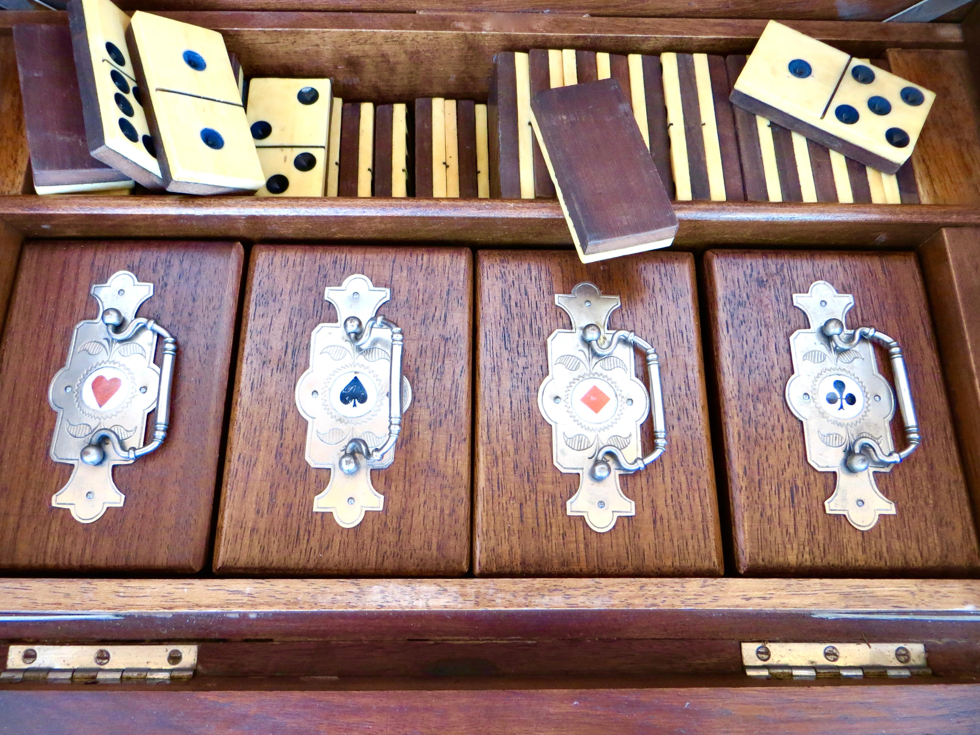 Wood 19th Century Victorian Games Box Compendium, England, Circa 1895 For Sale