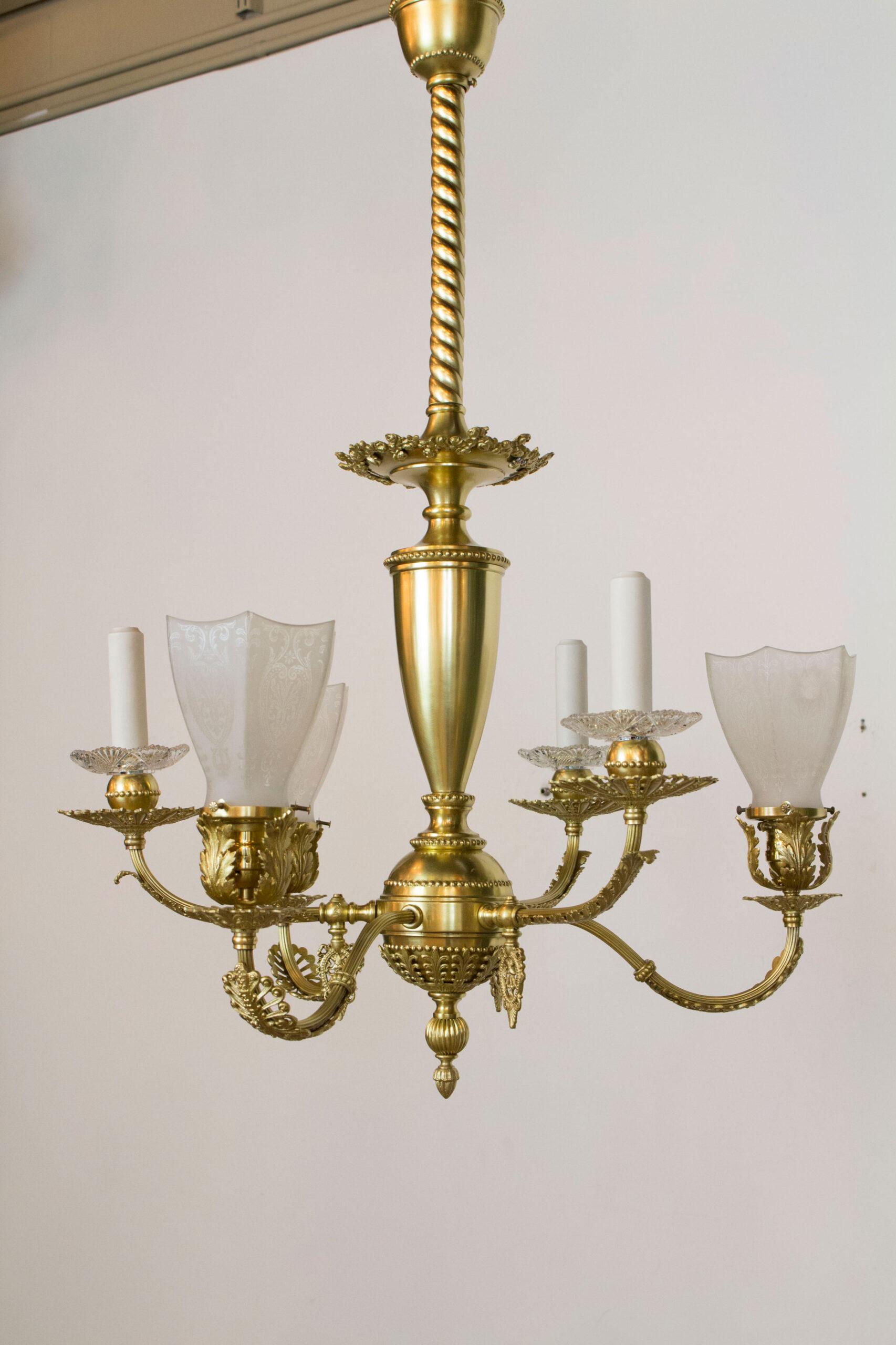 American 19th Century Victorian Gas and Electric Fixture with Original Glass For Sale