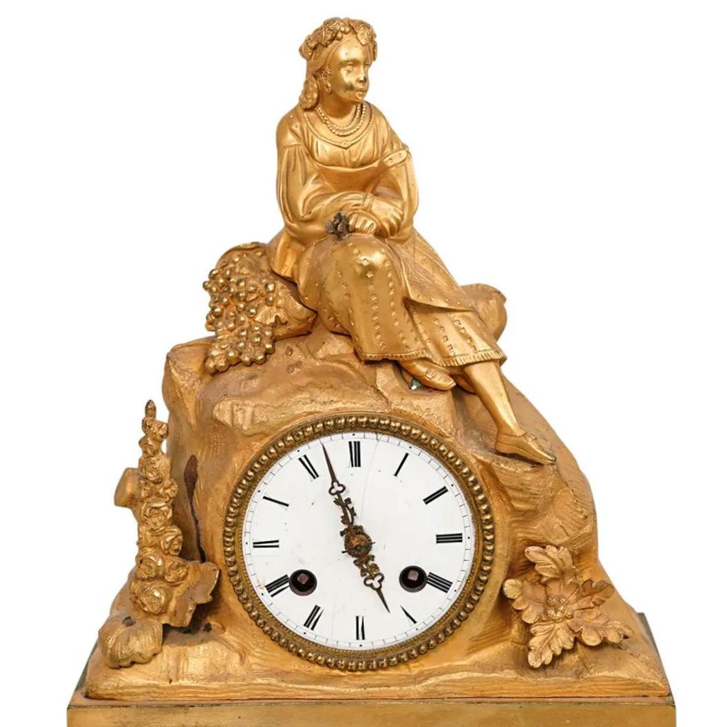 Late Victorian 19th Century Victorian Gilt Bronze Mantel Clock For Sale
