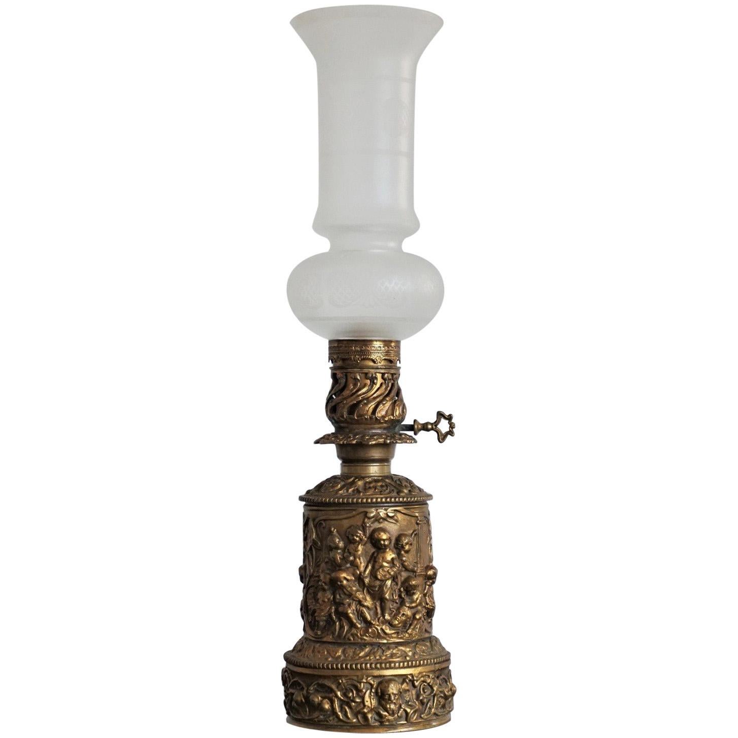 19th Century Victorian Gilt Bronze Oil Lamp Converted to Electric, Table Lamp
