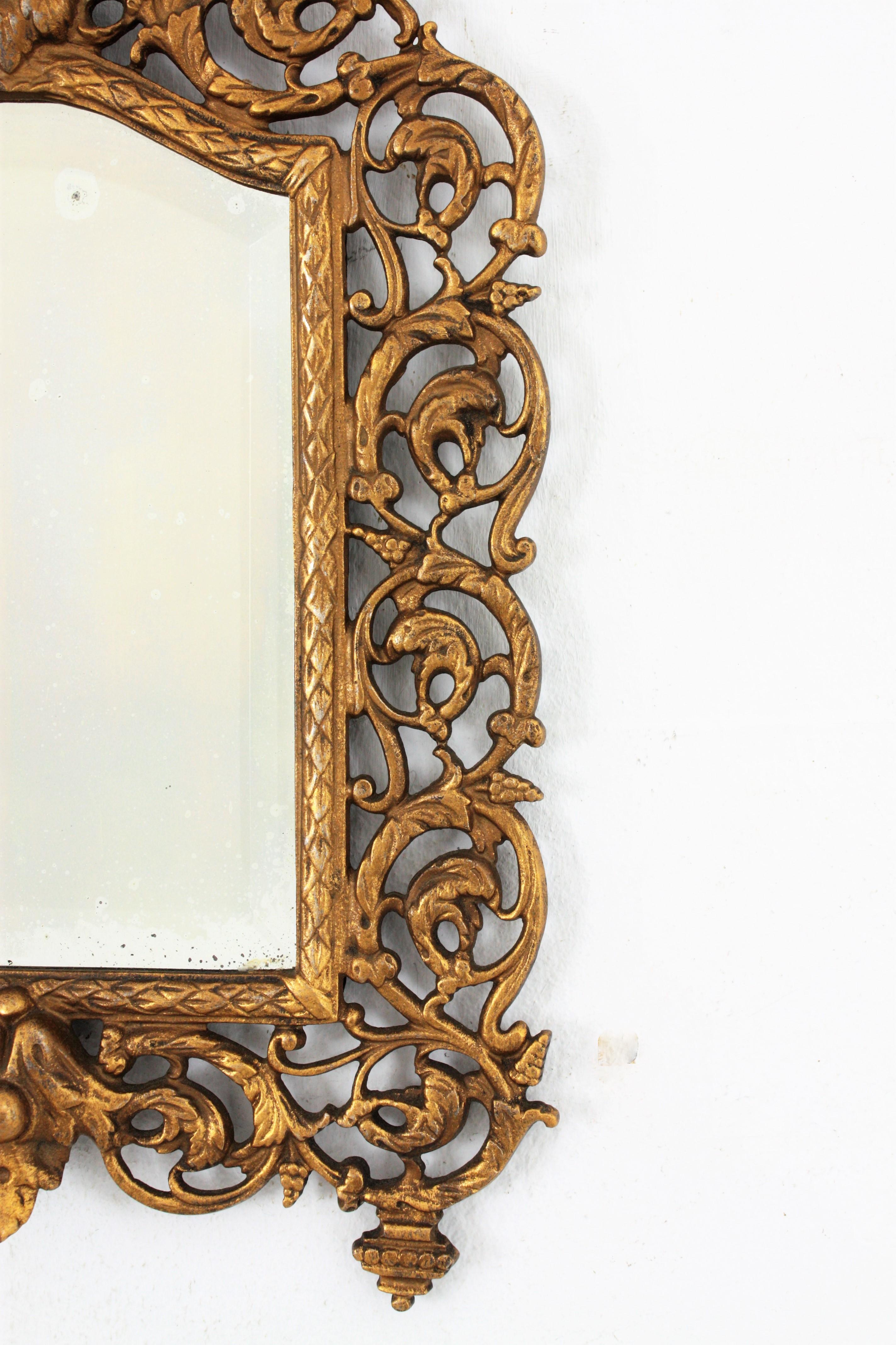 American Petite Victorian Wall Mirror in Gilt Iron