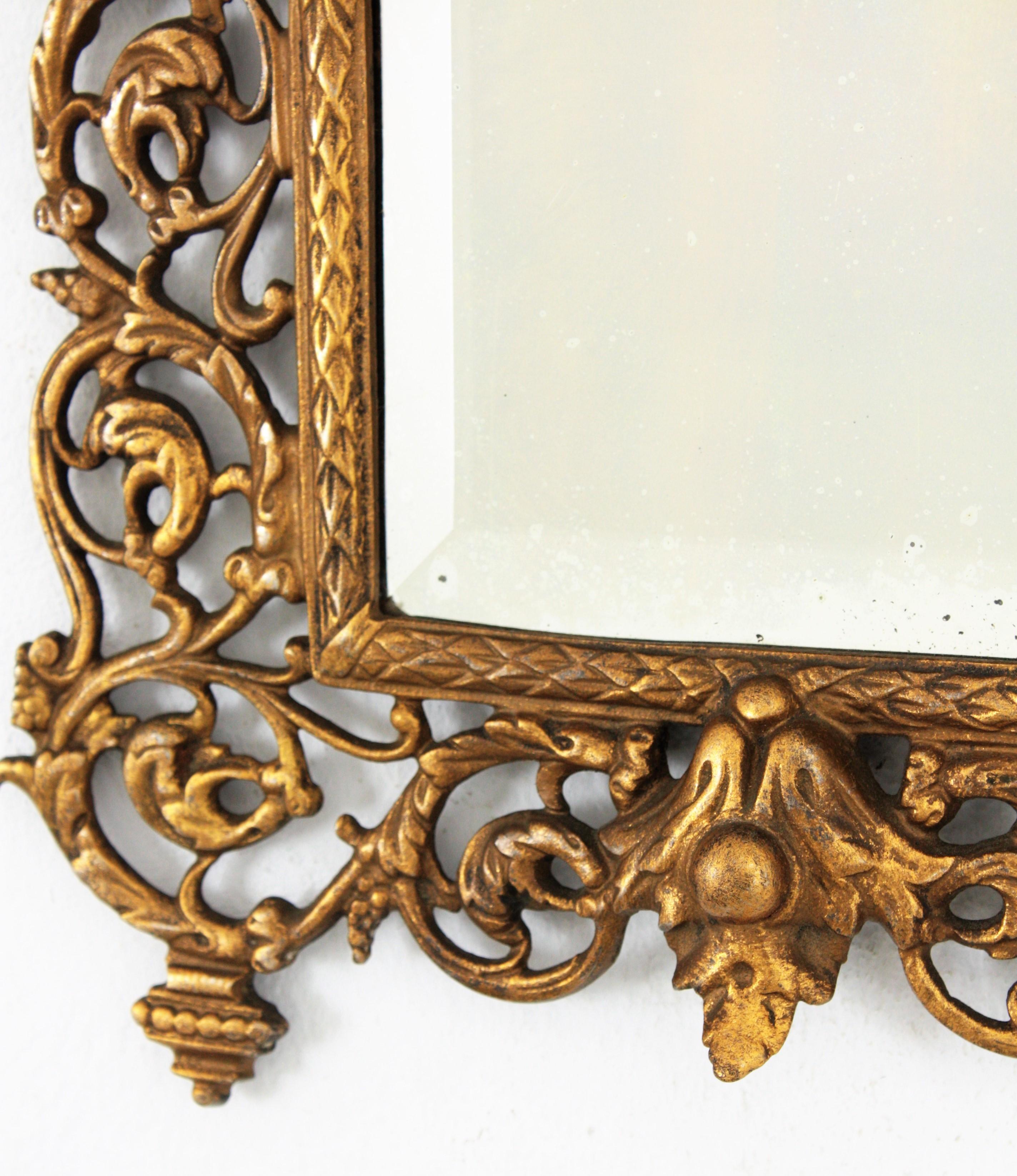 Beveled Petite Victorian Wall Mirror in Gilt Iron