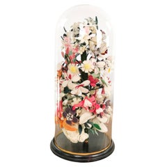 19th Century Victorian Glass Domed Still Life of Wool Flowers