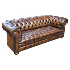 19th Century Victorian Golden Brown Leather 3-Seater Chesterfield Sofa
