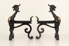 19th Century Victorian Gothic Fire Dogs or Andirons in the Shape of Griffins