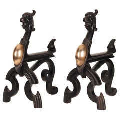 Vintage 19th Century Victorian Gothic Fire Dogs or Andirons in the Shape of Griffins