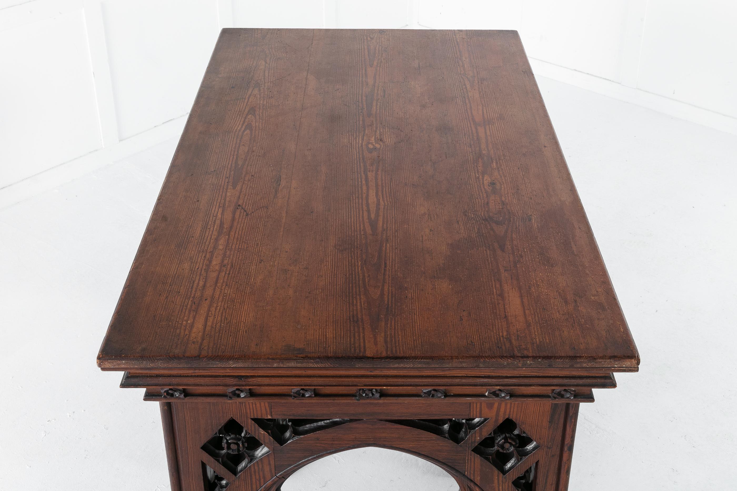 English 19th Century Victorian Gothic Pine Console Table