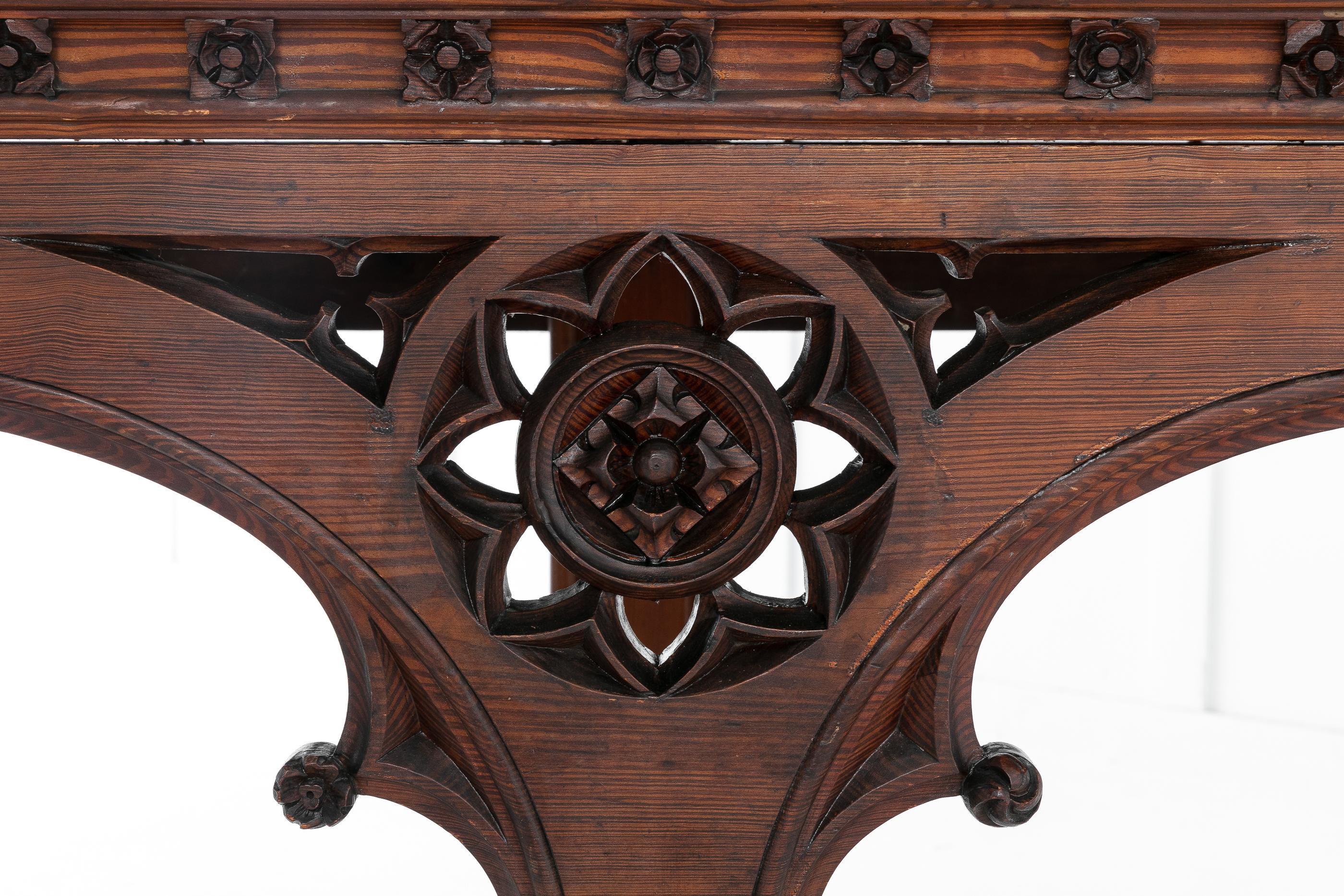 19th Century Victorian Gothic Pine Console Table 3