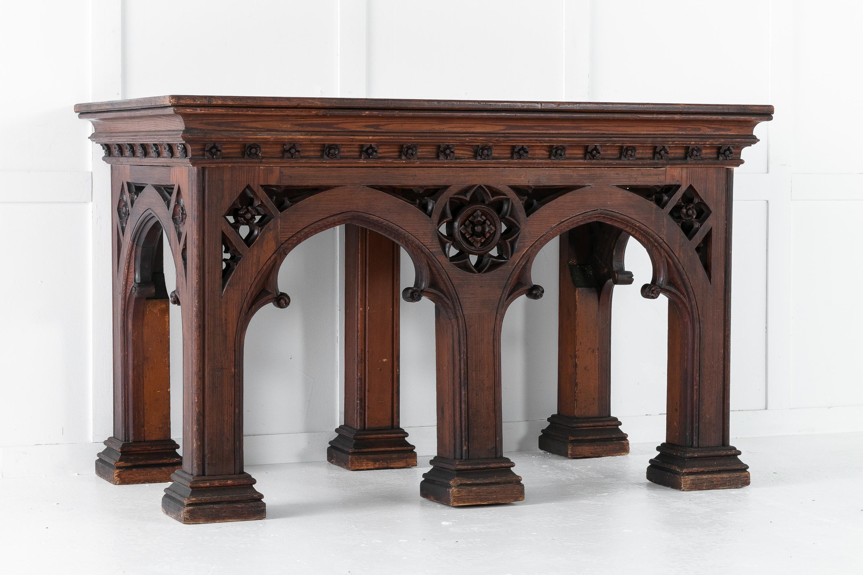 19th Century Victorian Gothic Pine Console Table 4