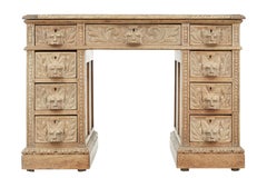 19th Century Victorian Green Man Carved Oak Desk