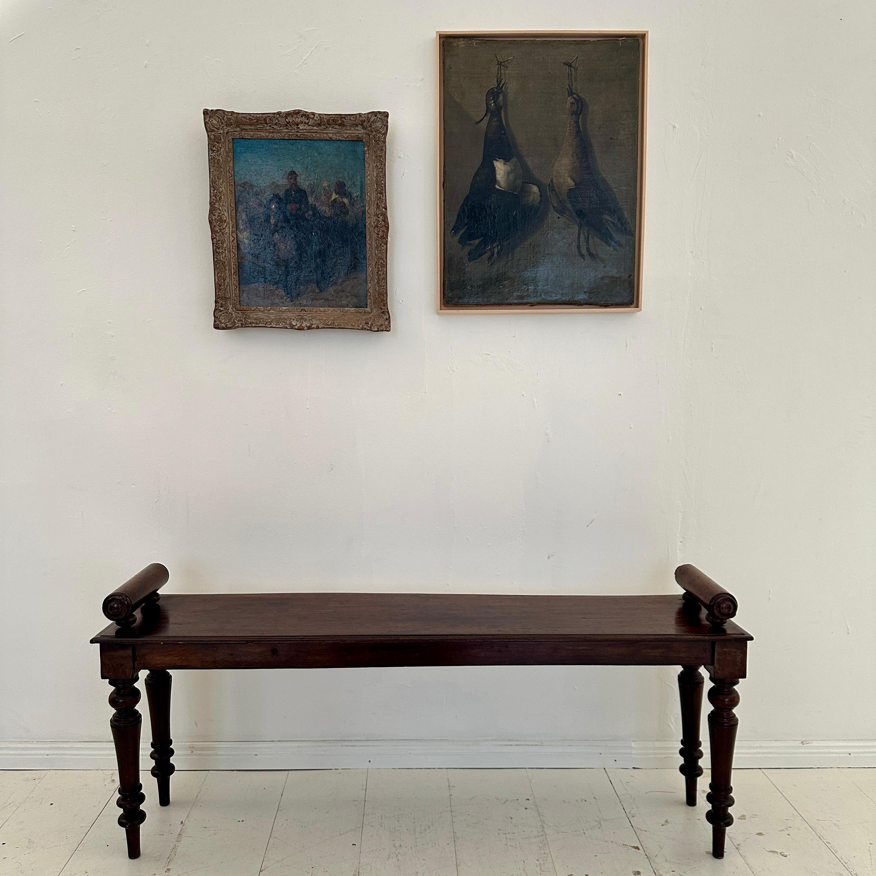 Vittoriano Panca da sala vittoriana del XIX secolo in legno rosso-marrone, Inghilterra, 1870 ca. in vendita