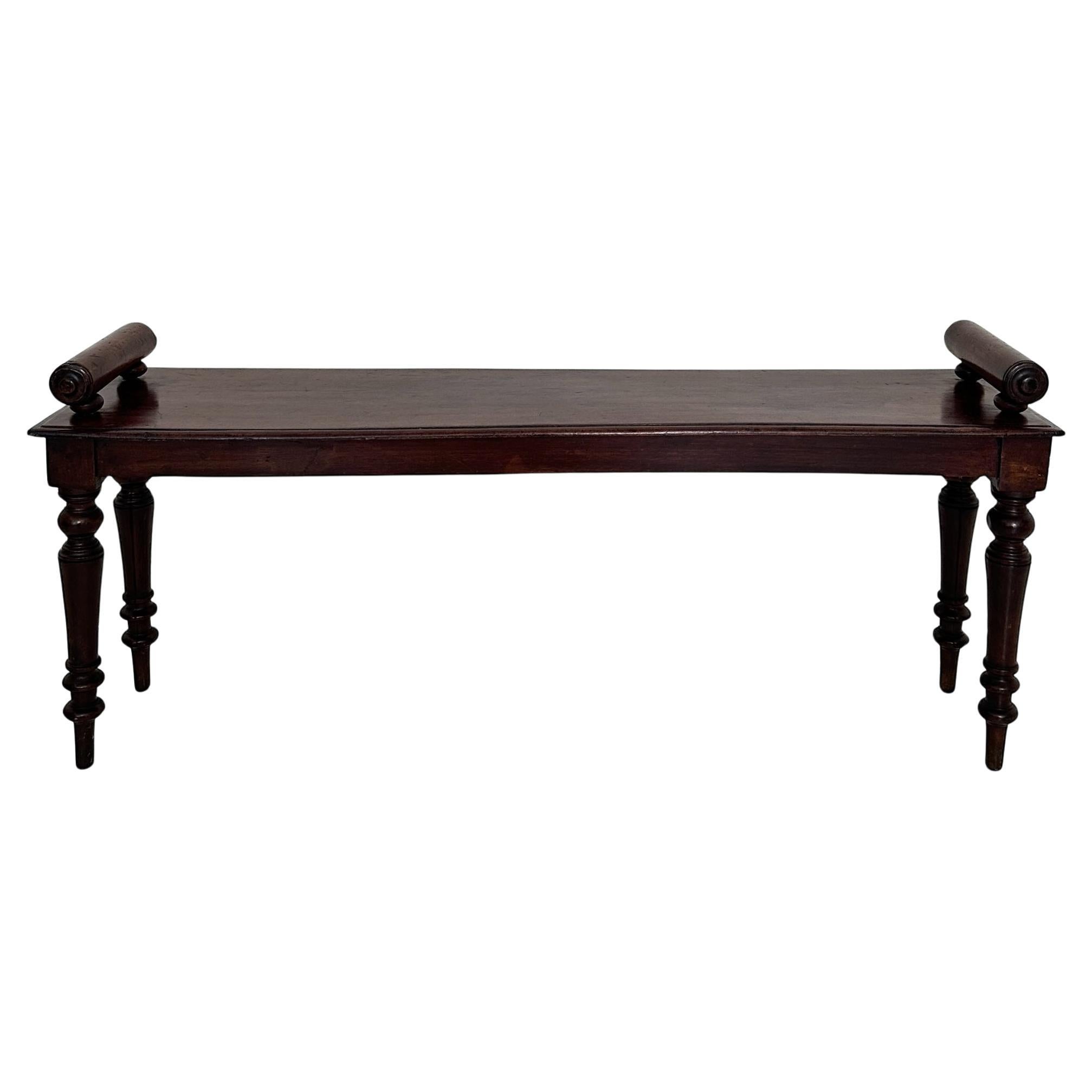 19th Century Victorian Hall Bench in Red-Brown wood, England, around 1870