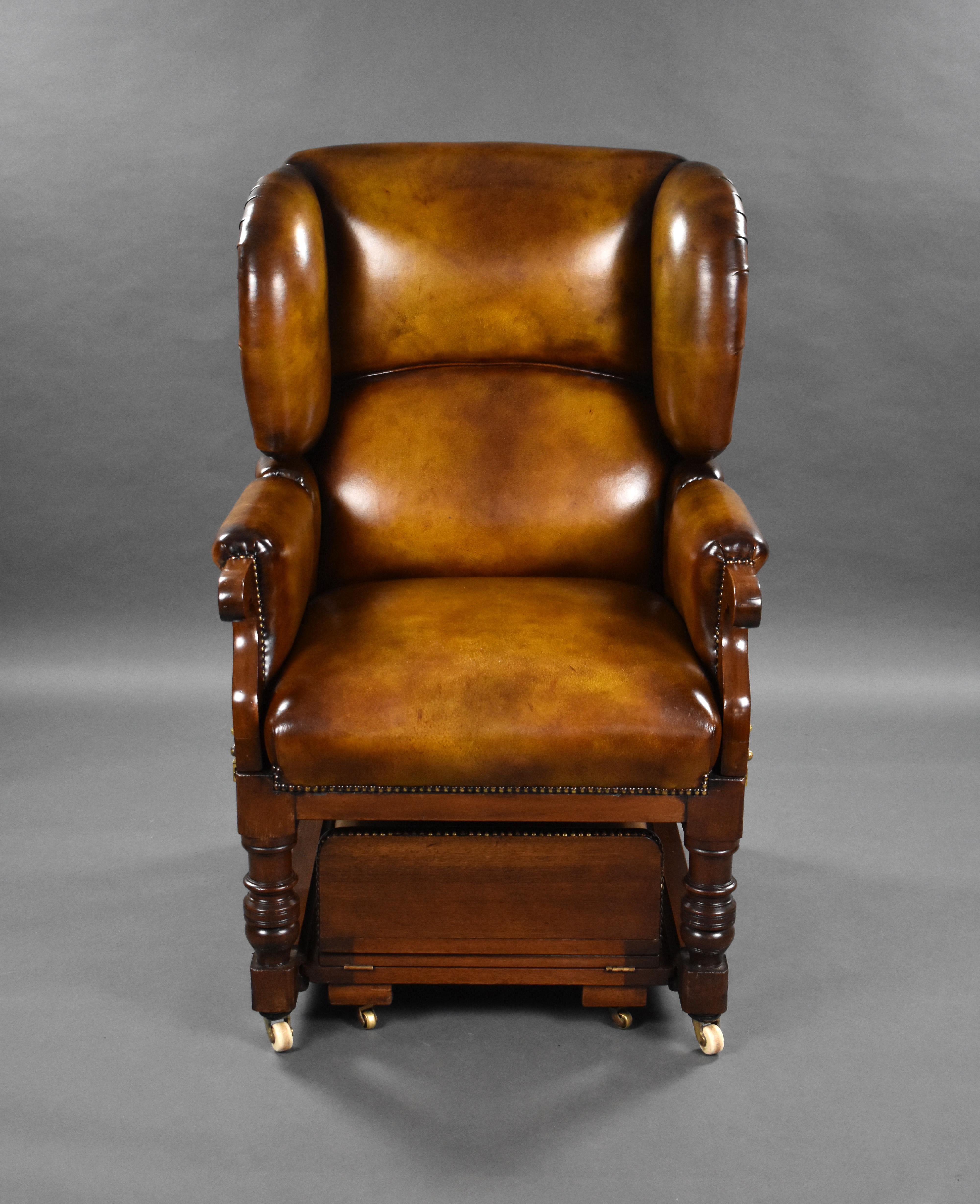 19th Century Victorian Hand Dyed Leather Reclining Chair by Foota Patent Chairs For Sale 3