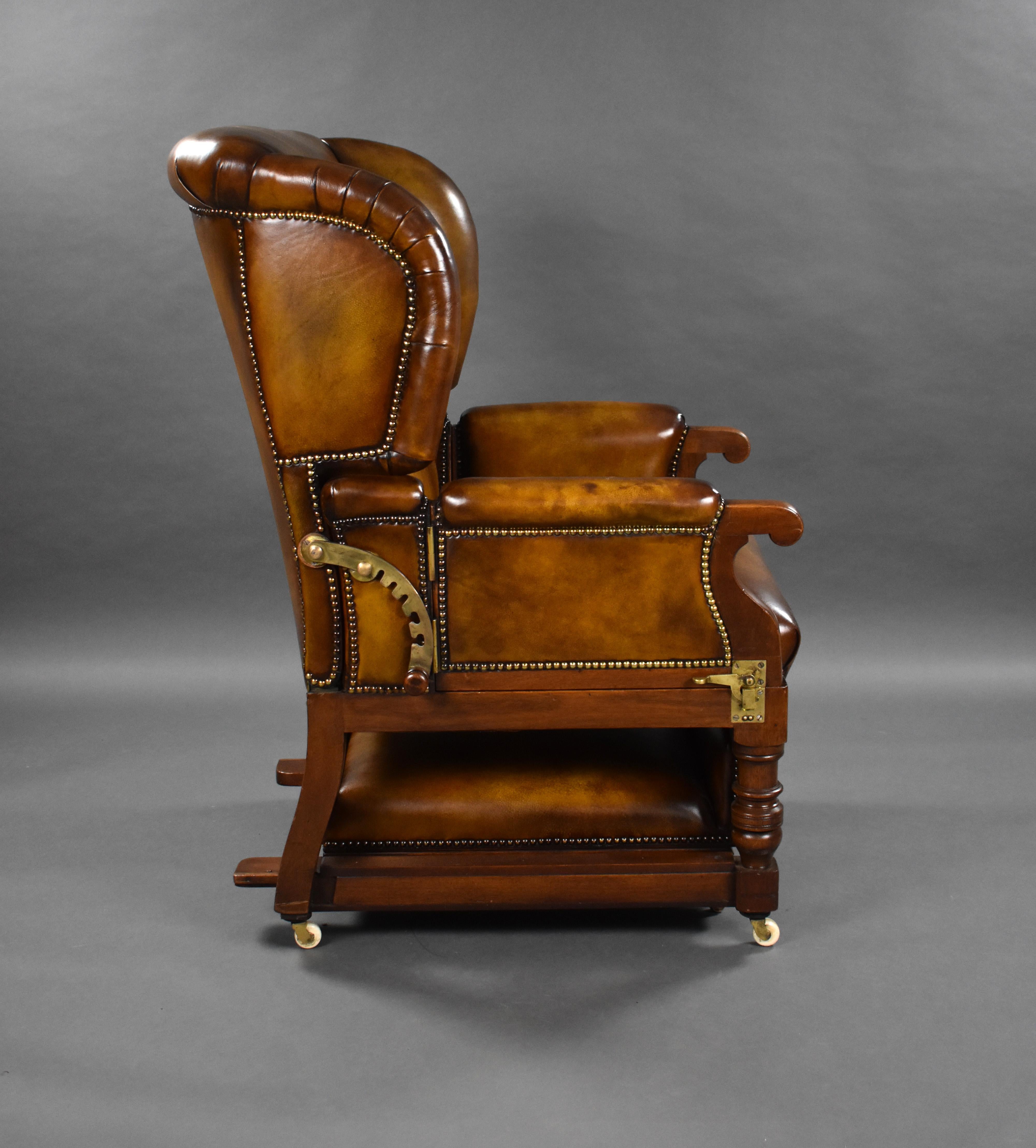19th Century Victorian Hand Dyed Leather Reclining Chair by Foota Patent Chairs For Sale 4