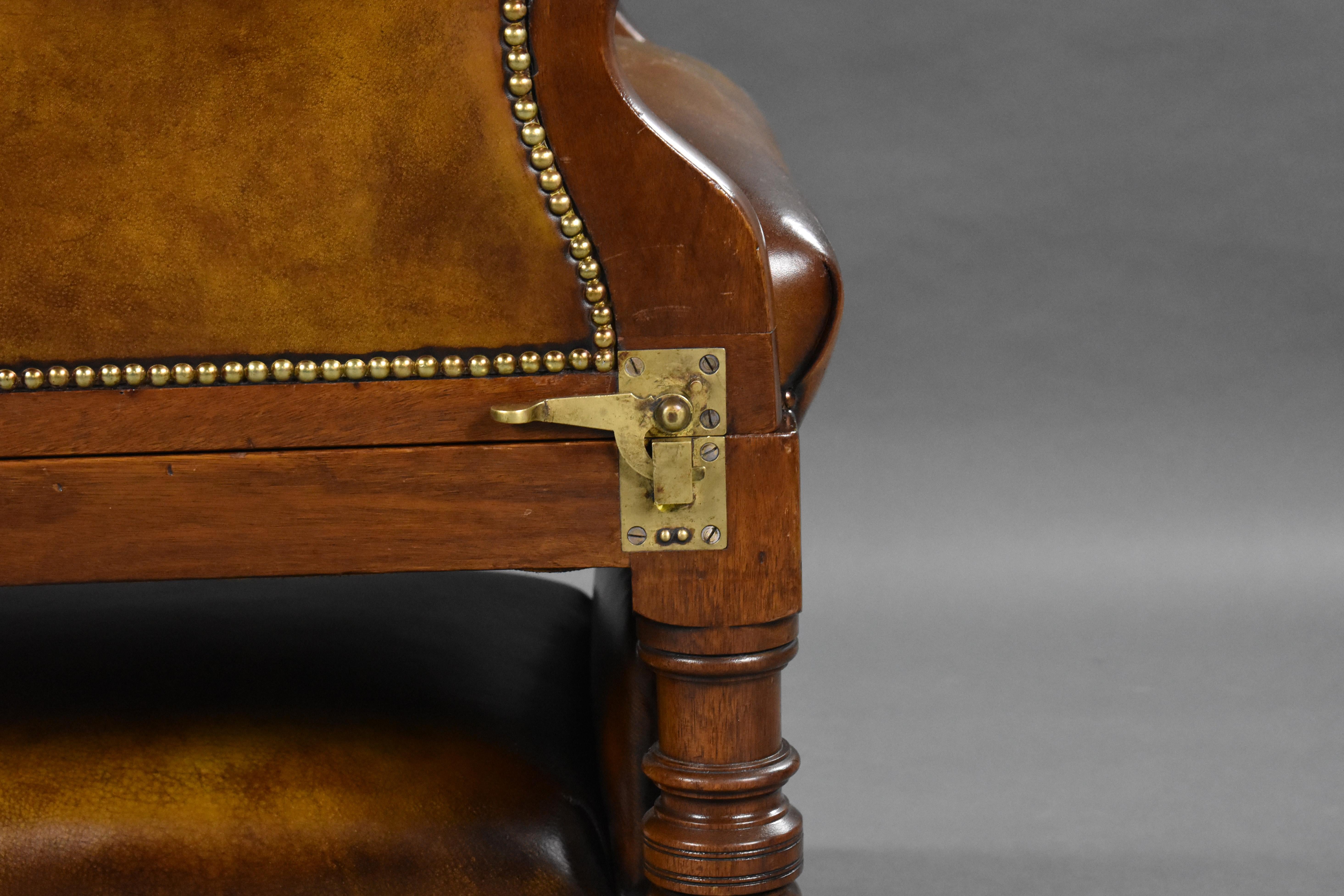 Chaise inclinable victorienne du 19ème siècle en cuir teint à la main par Foota Patent Chairs en vente 6