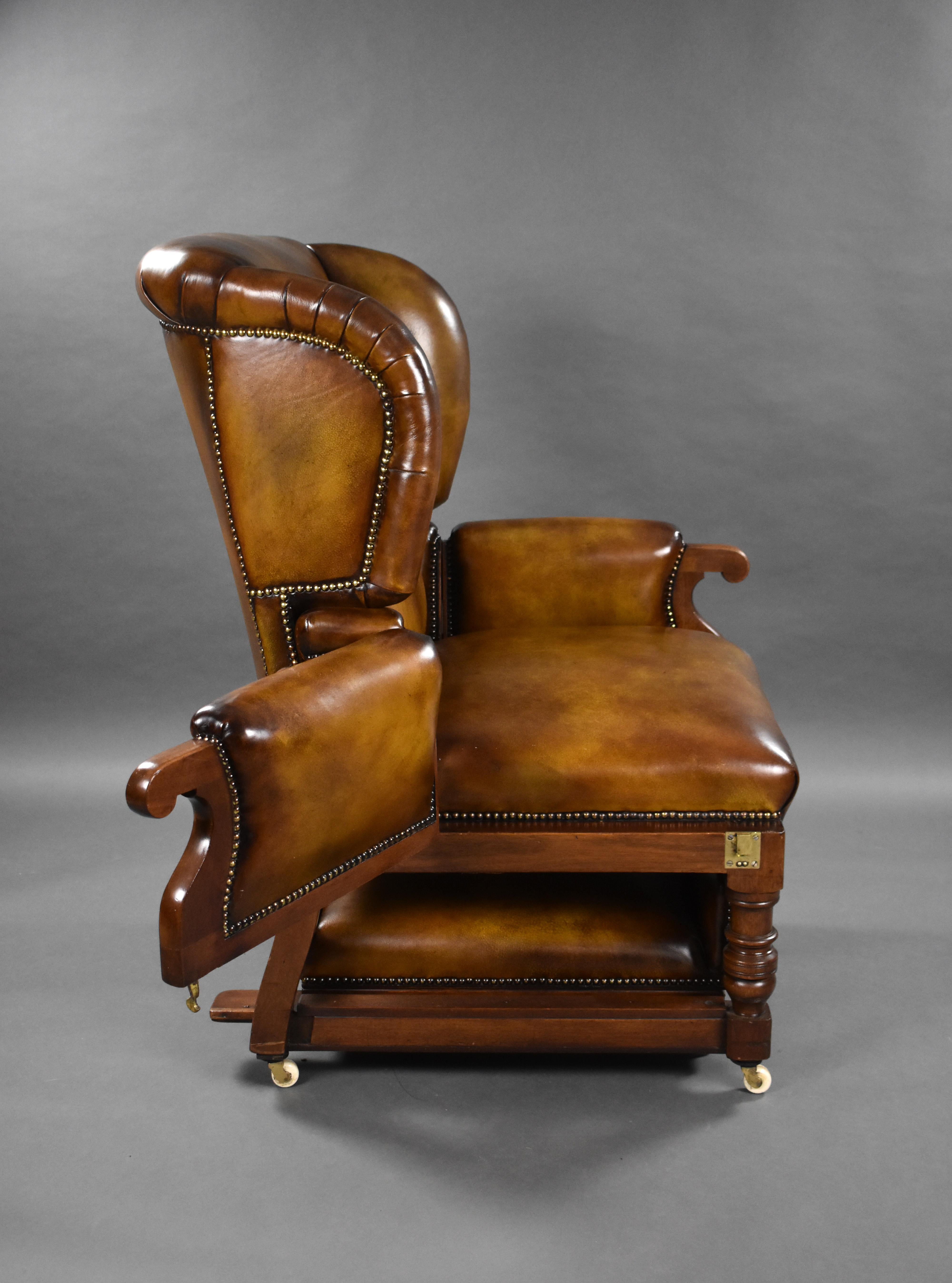 Chaise inclinable victorienne du 19ème siècle en cuir teint à la main par Foota Patent Chairs en vente 7