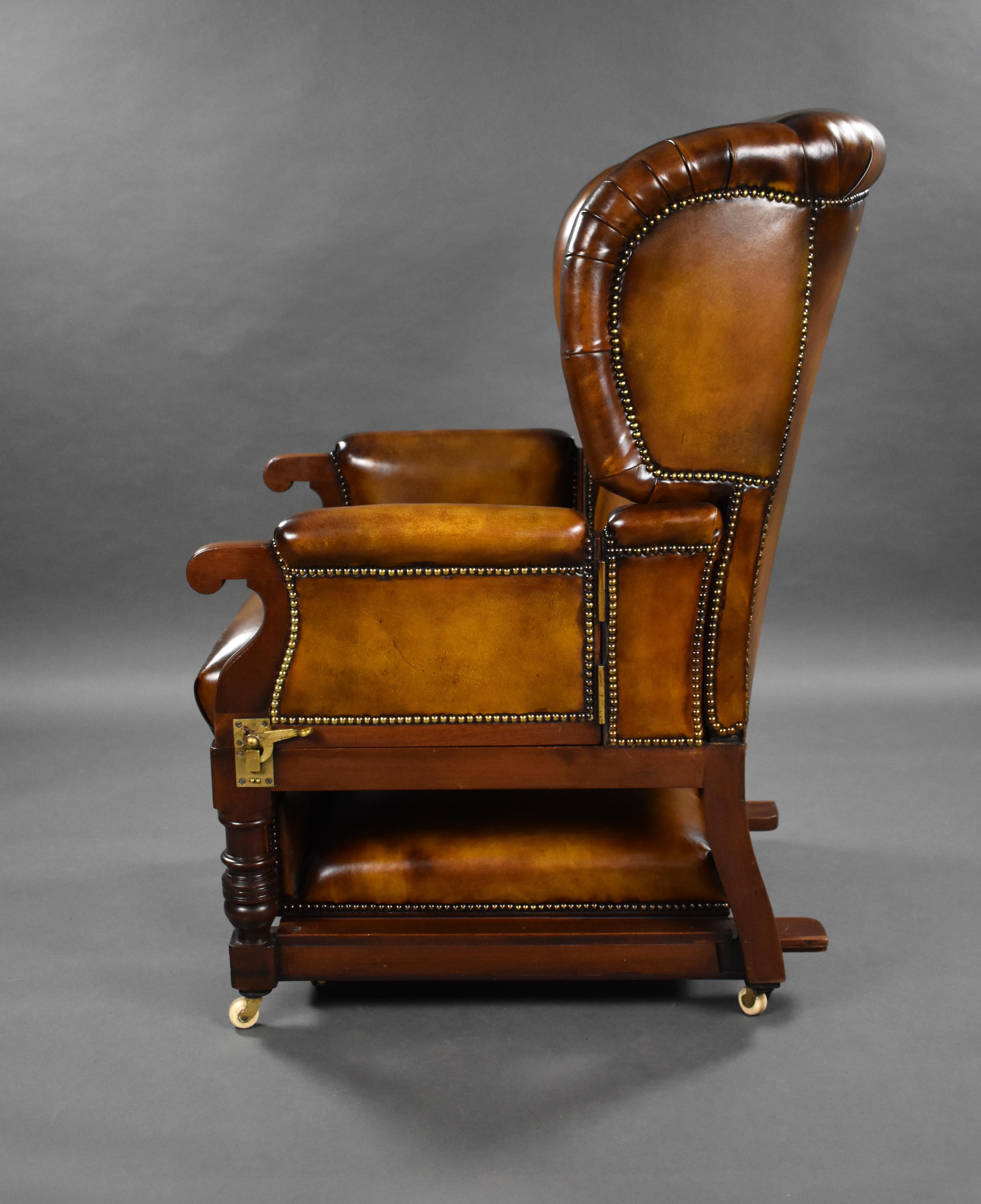 Chaise inclinable victorienne du 19ème siècle en cuir teint à la main par Foota Patent Chairs en vente 9