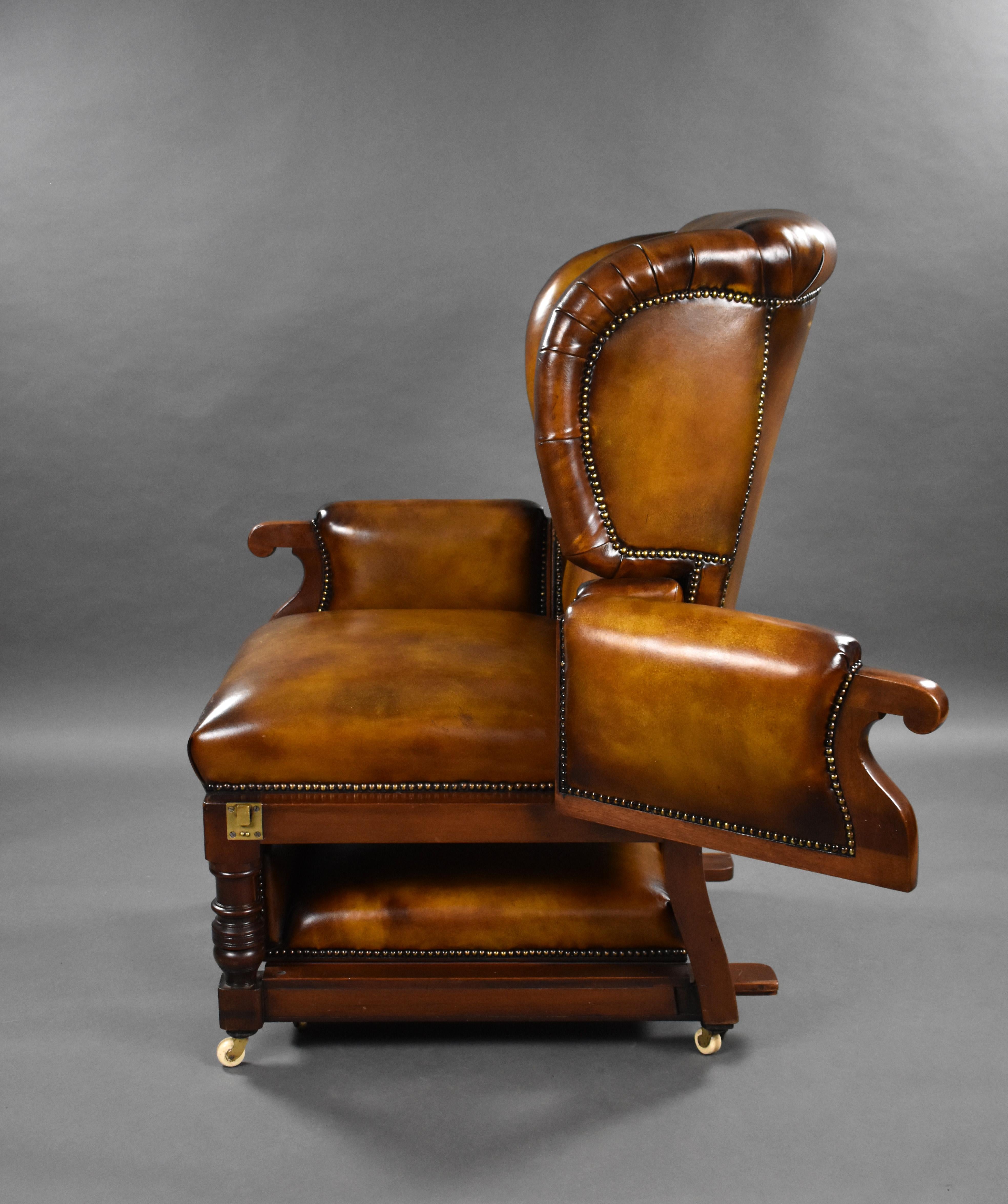 19th Century Victorian Hand Dyed Leather Reclining Chair by Foota Patent Chairs For Sale 11