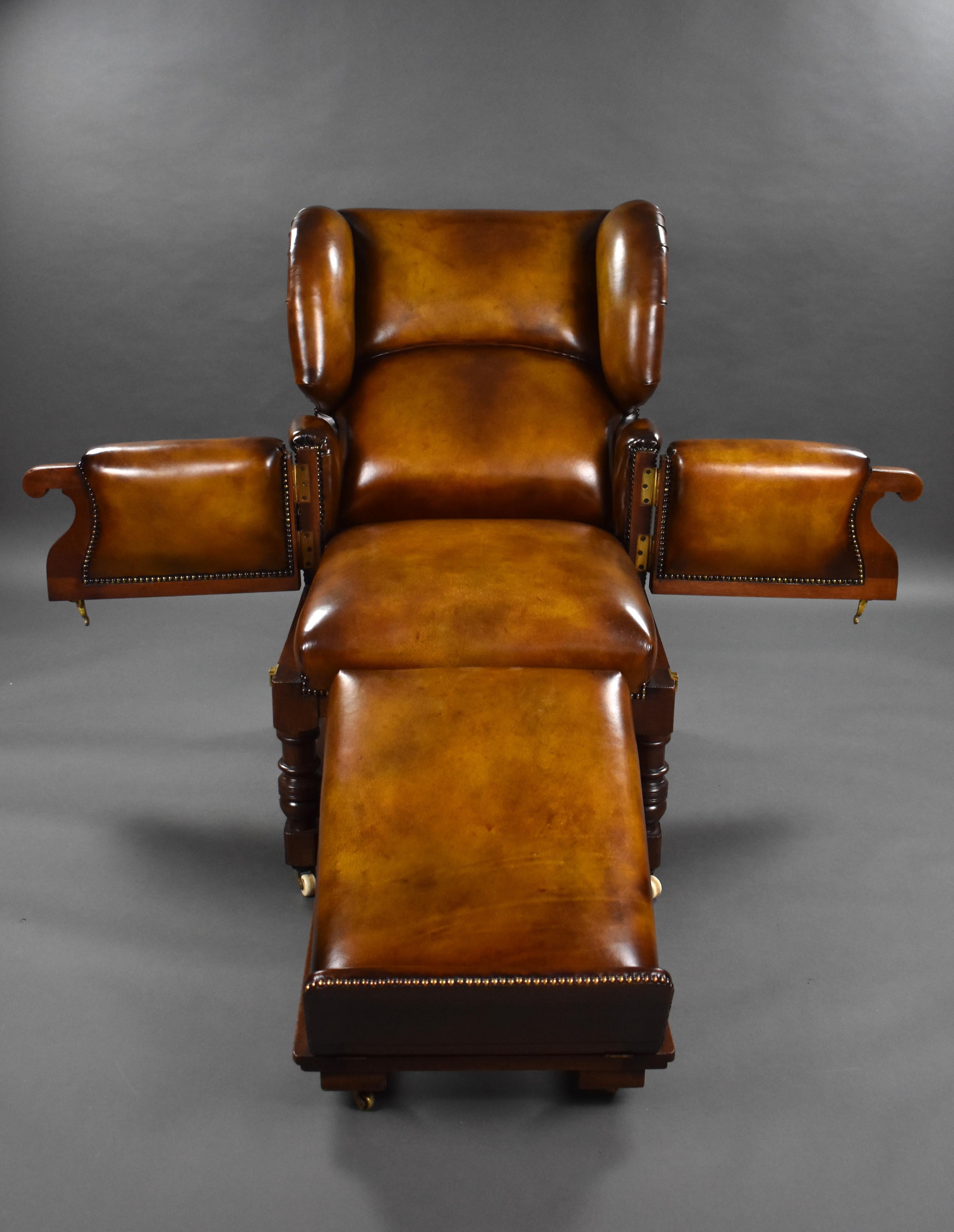 Chaise inclinable victorienne du 19ème siècle en cuir teint à la main par Foota Patent Chairs en vente 12