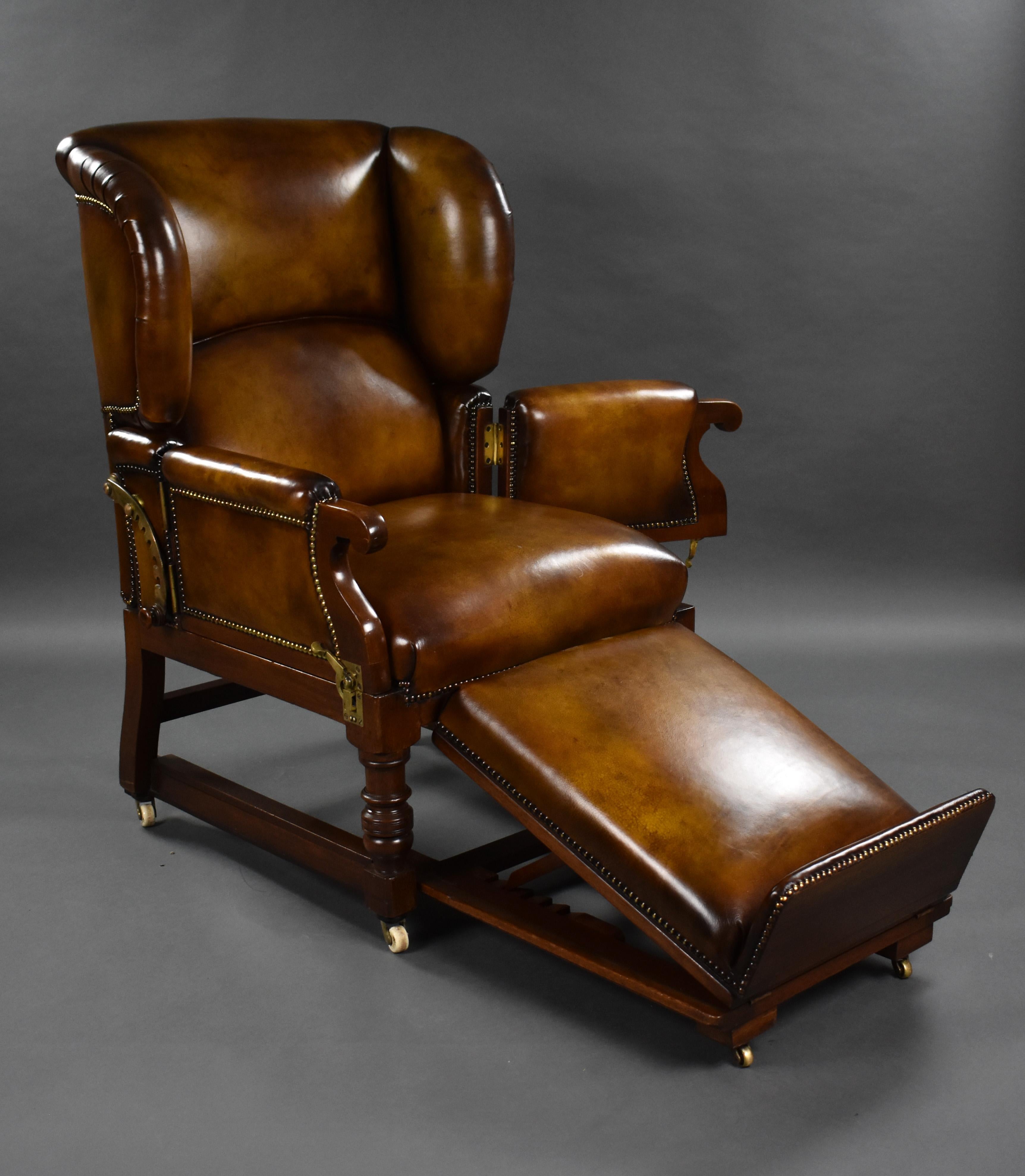 English 19th Century Victorian Hand Dyed Leather Reclining Chair by Foota Patent Chairs For Sale