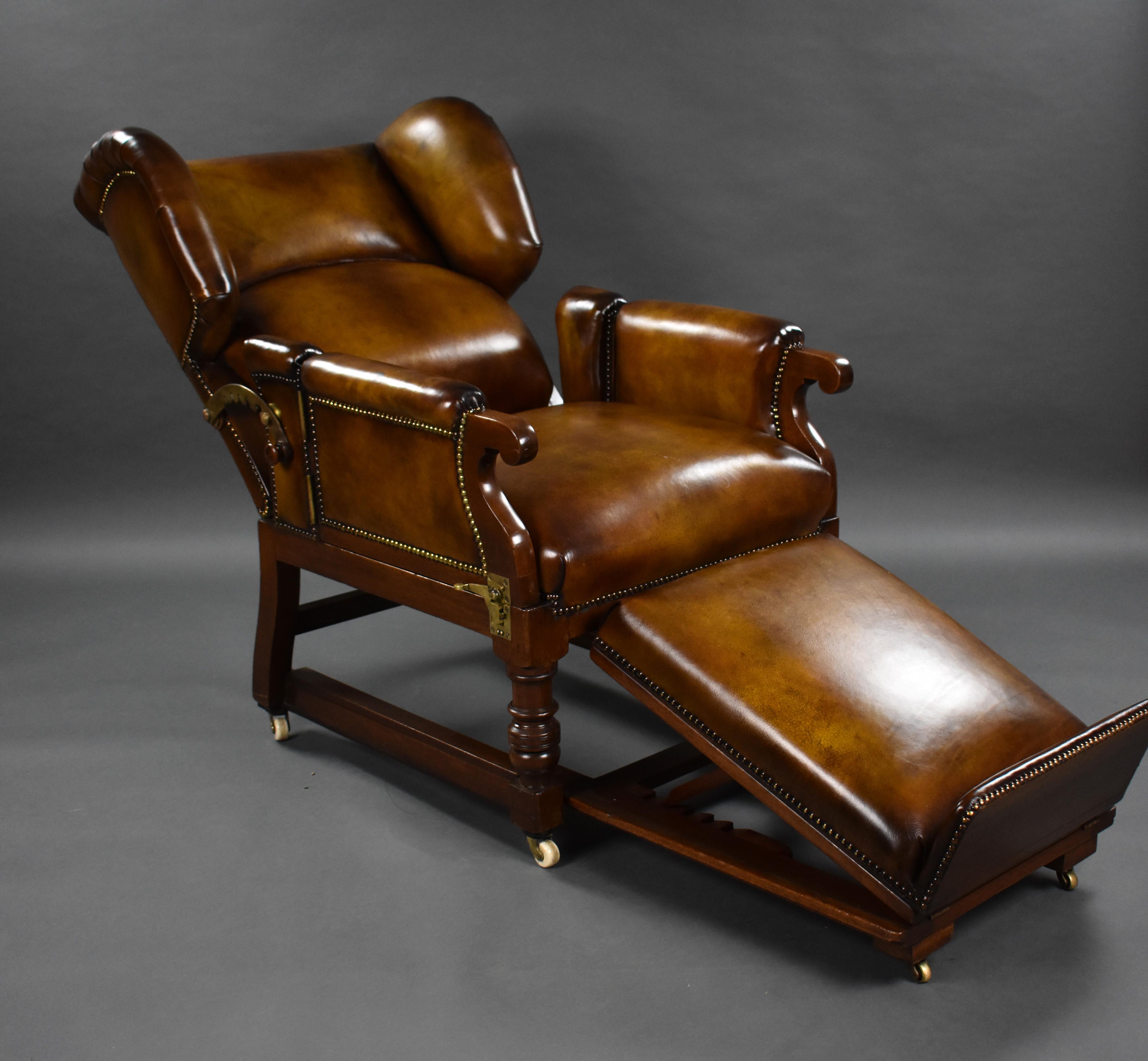Viktorianischer handgefärbter Ledersessel aus dem 19. Jahrhundert von Foota Lackleder-Liegestühle im Angebot 3