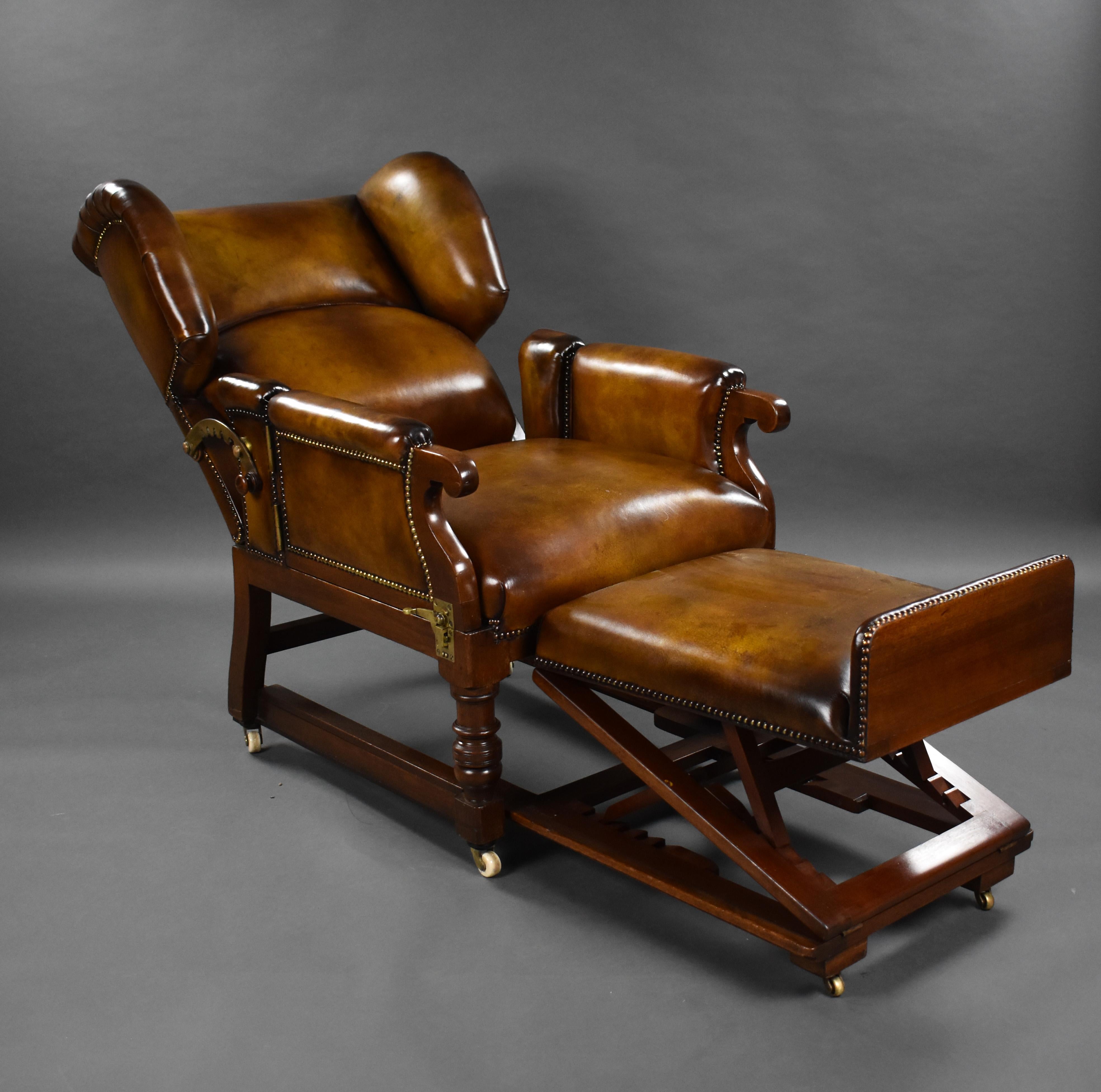 19th Century Victorian Hand Dyed Leather Reclining Chair by Foota Patent Chairs For Sale 1