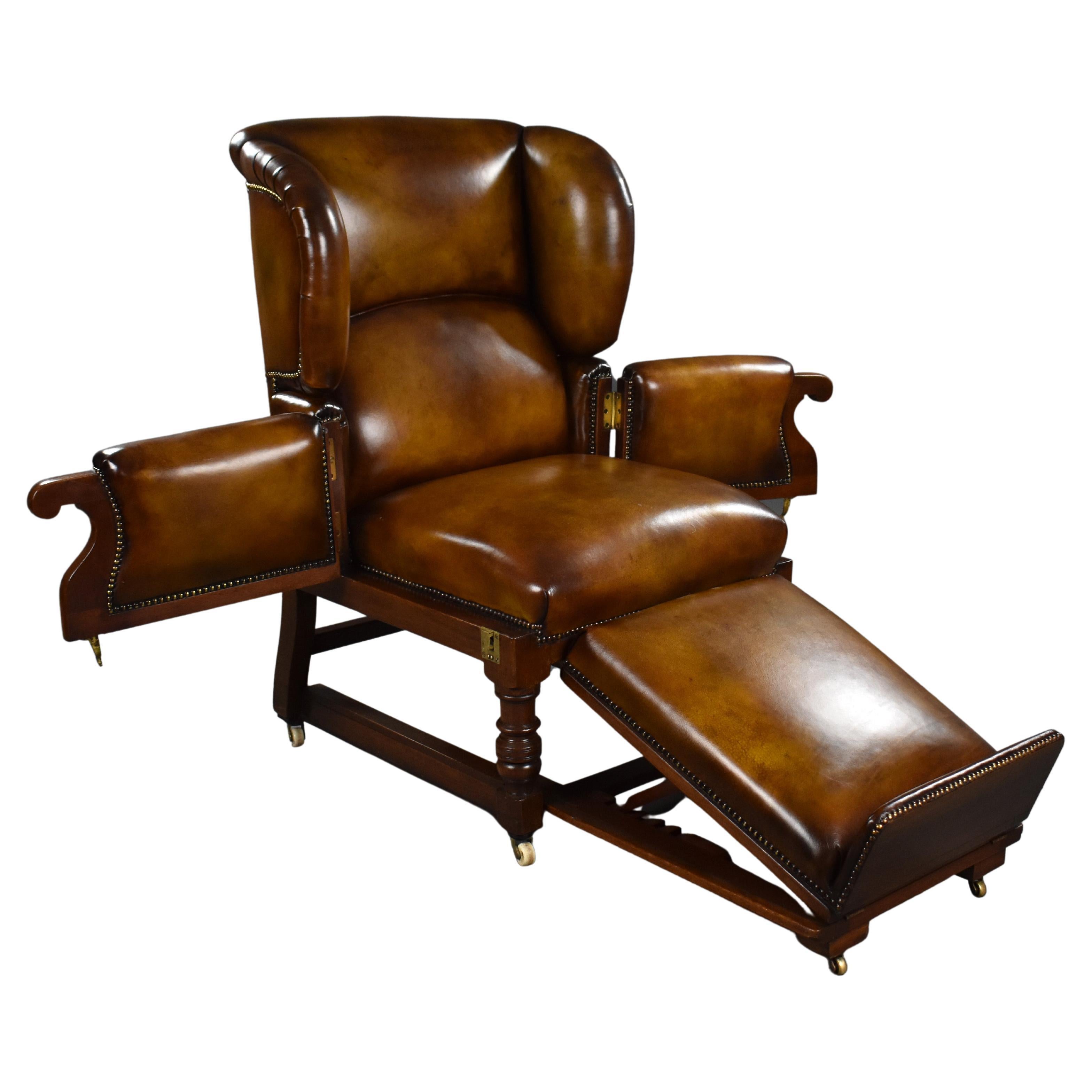 19th Century Victorian Hand Dyed Leather Reclining Chair by Foota Patent Chairs For Sale