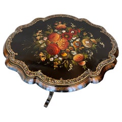 19th Century Victorian Hand Painted & Ebonized Tilt-Top Side Table with inlays