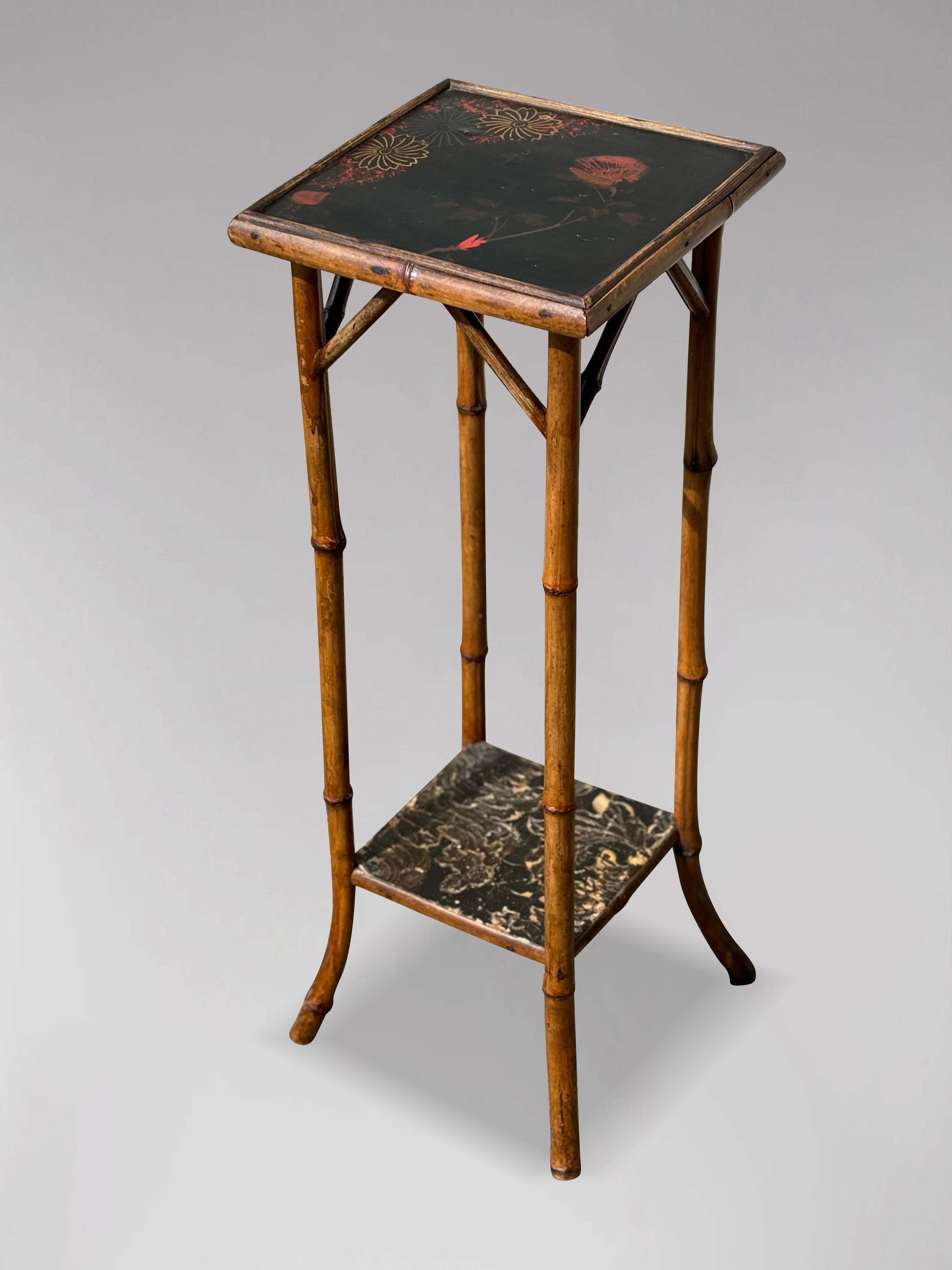 British 19th Century Victorian Hand Painted Tiger Bamboo Side Table