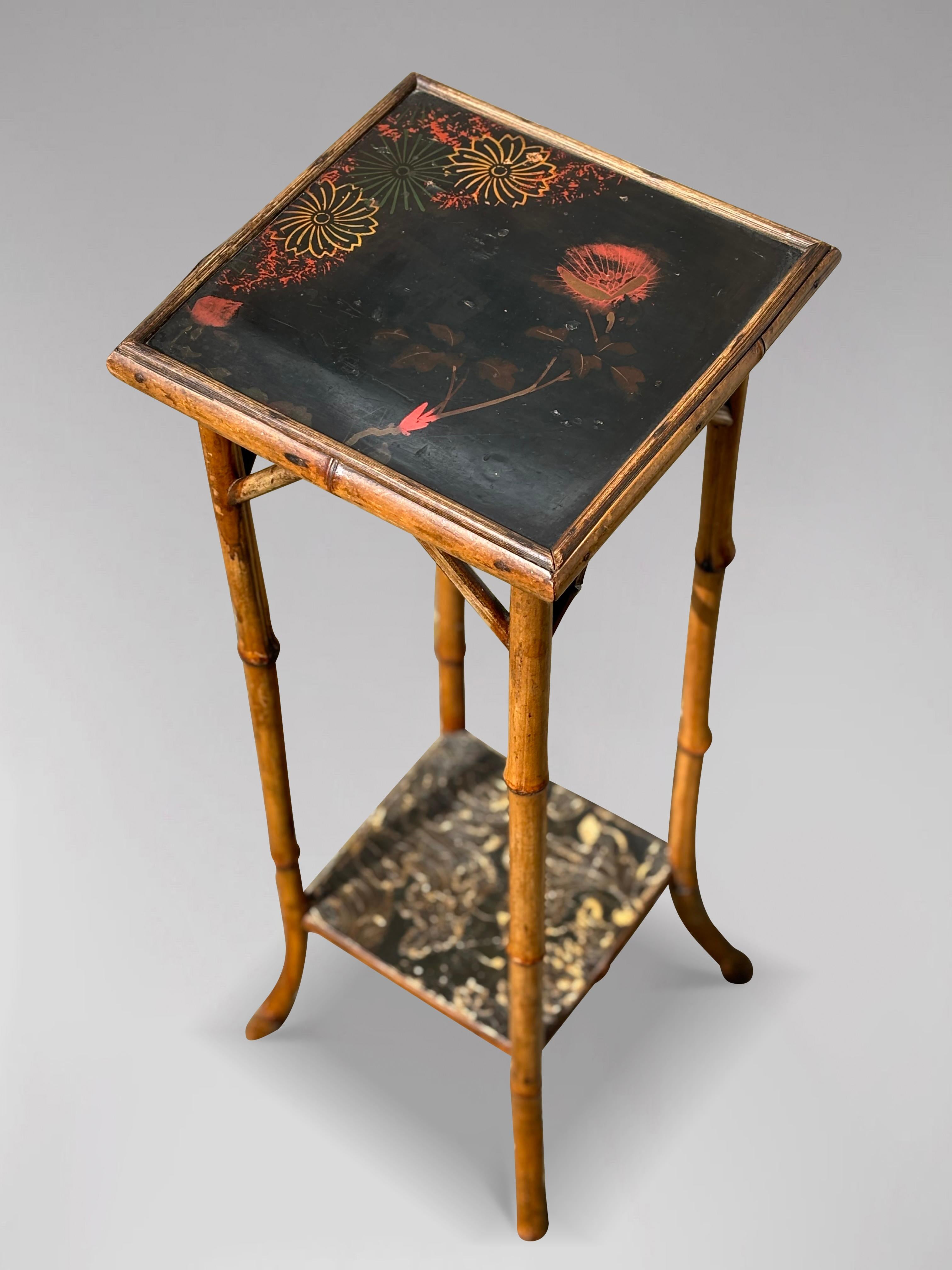 Hand-Painted 19th Century Victorian Hand Painted Tiger Bamboo Side Table