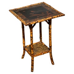19th Century Victorian Hand Painted Tiger Bamboo Side Table