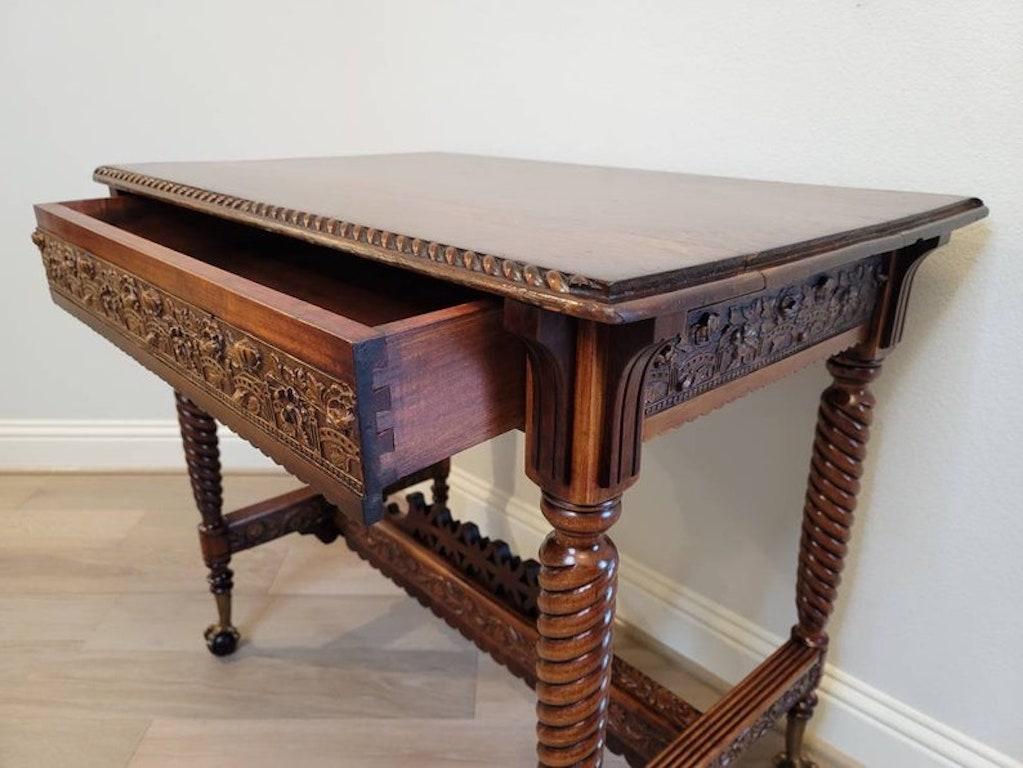 Hand-Carved 19th Century Victorian Highly Carved Parlor Table For Sale