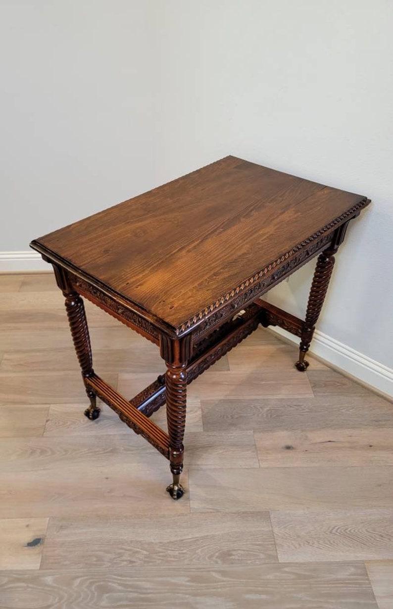 Brass 19th Century Victorian Highly Carved Parlor Table For Sale
