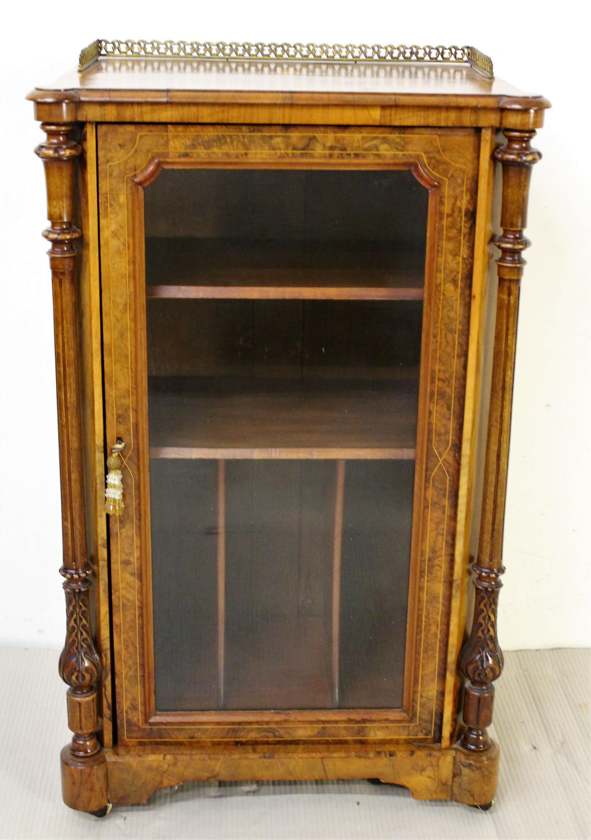 English 19th Century Victorian Inlaid Burr Walnut Music Cabinet