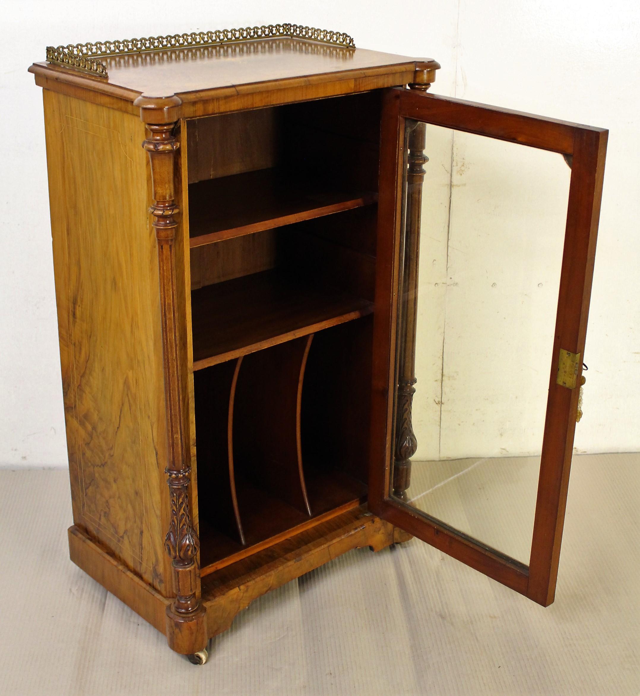 19th Century Victorian Inlaid Burr Walnut Music Cabinet 4
