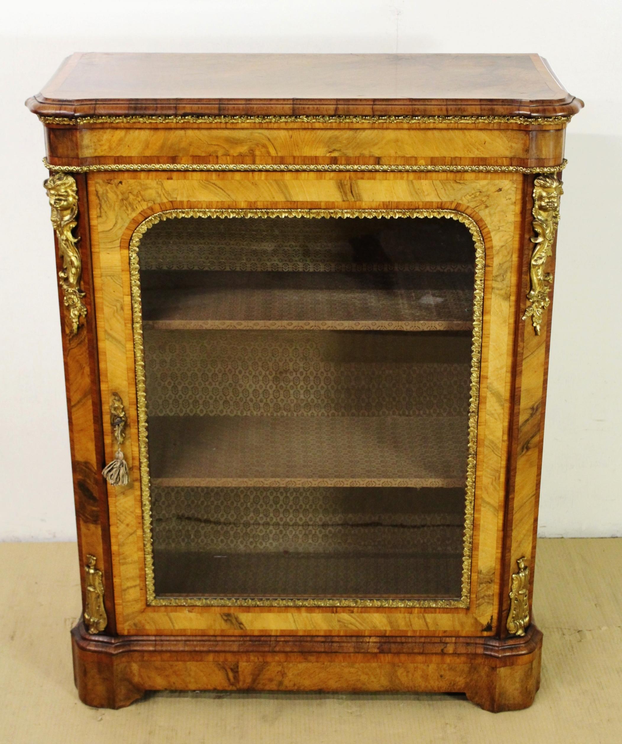 English 19th Century Victorian Inlaid Burr Walnut Pier Cabinet For Sale