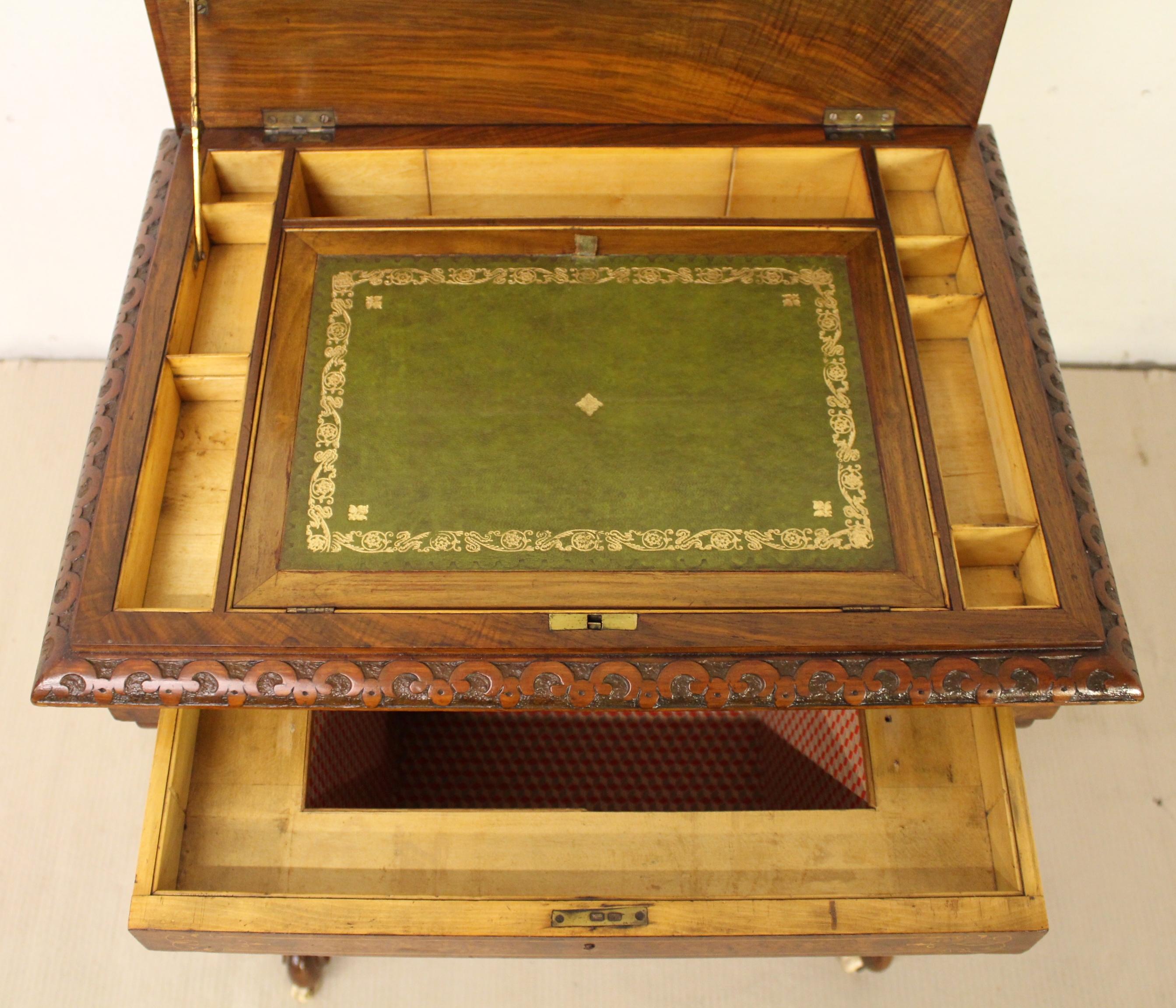 19th Century Victorian Inlaid Burr Walnut Sewing Table For Sale 5