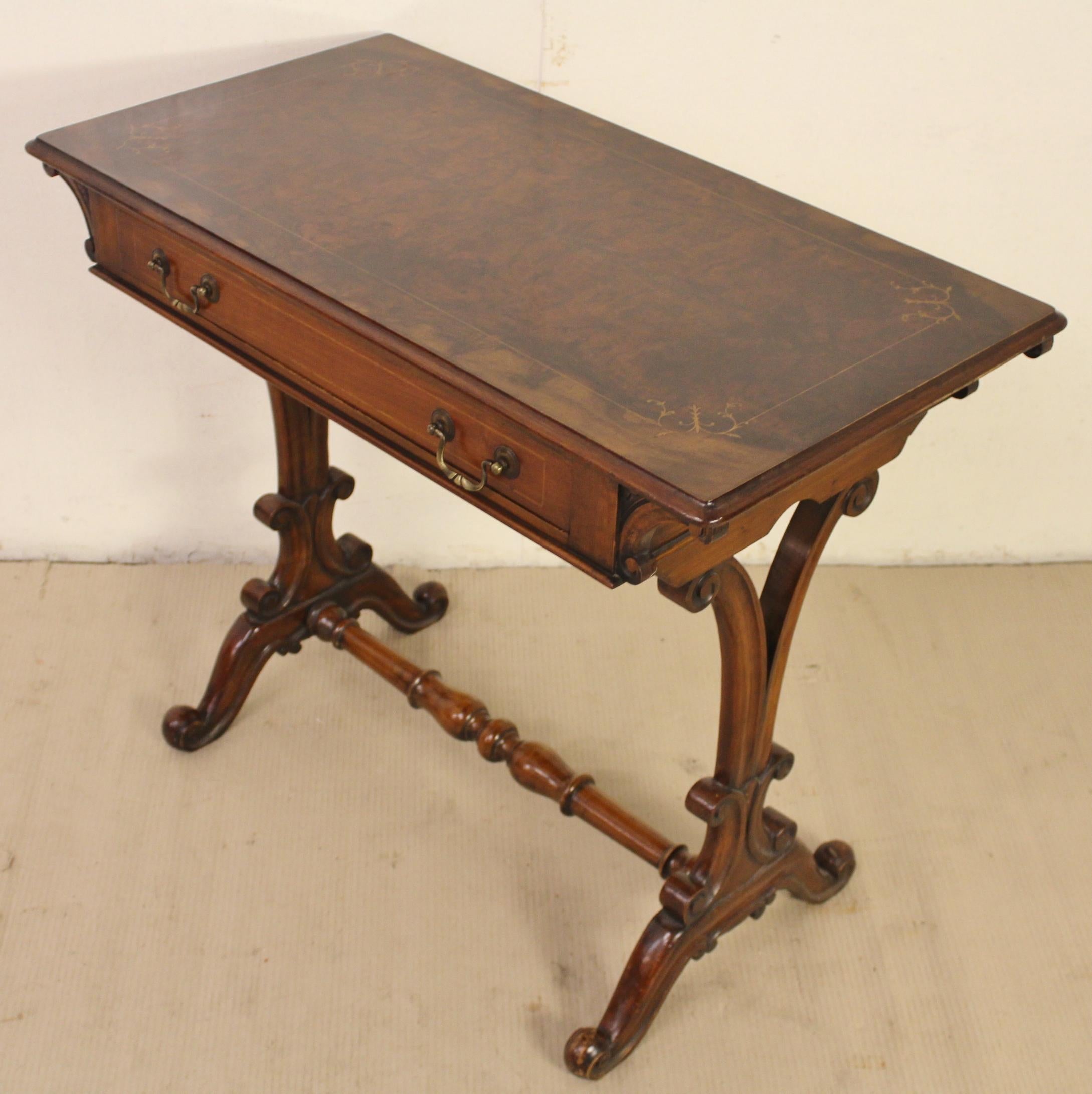 19th Century Victorian Inlaid Burr Walnut Side Table 5